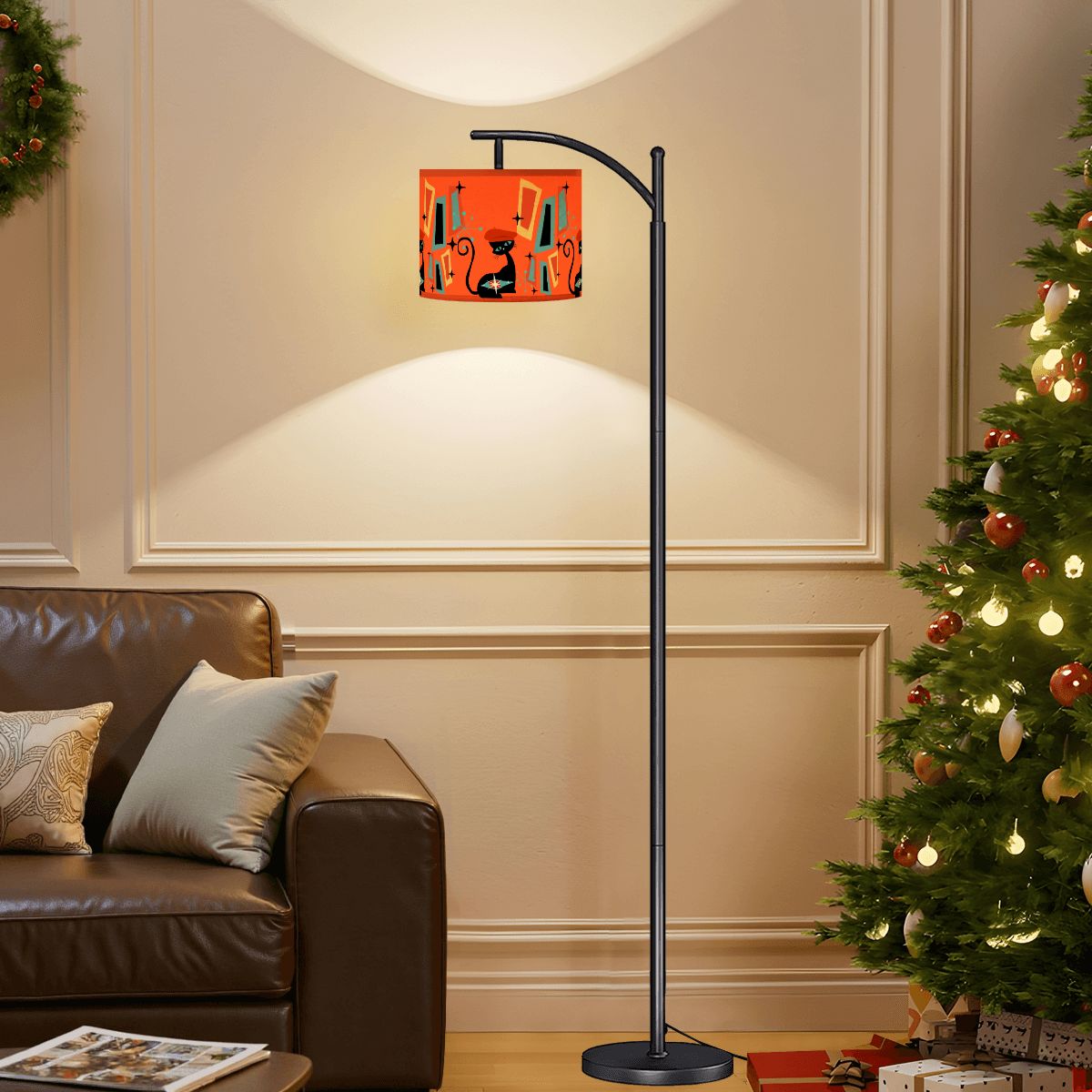 Mid Century Modern Atomic Cat , Orange Geometric Starburst Sputnik Designed Retro Arc Floor Lamp - Mid Century Modern Gal