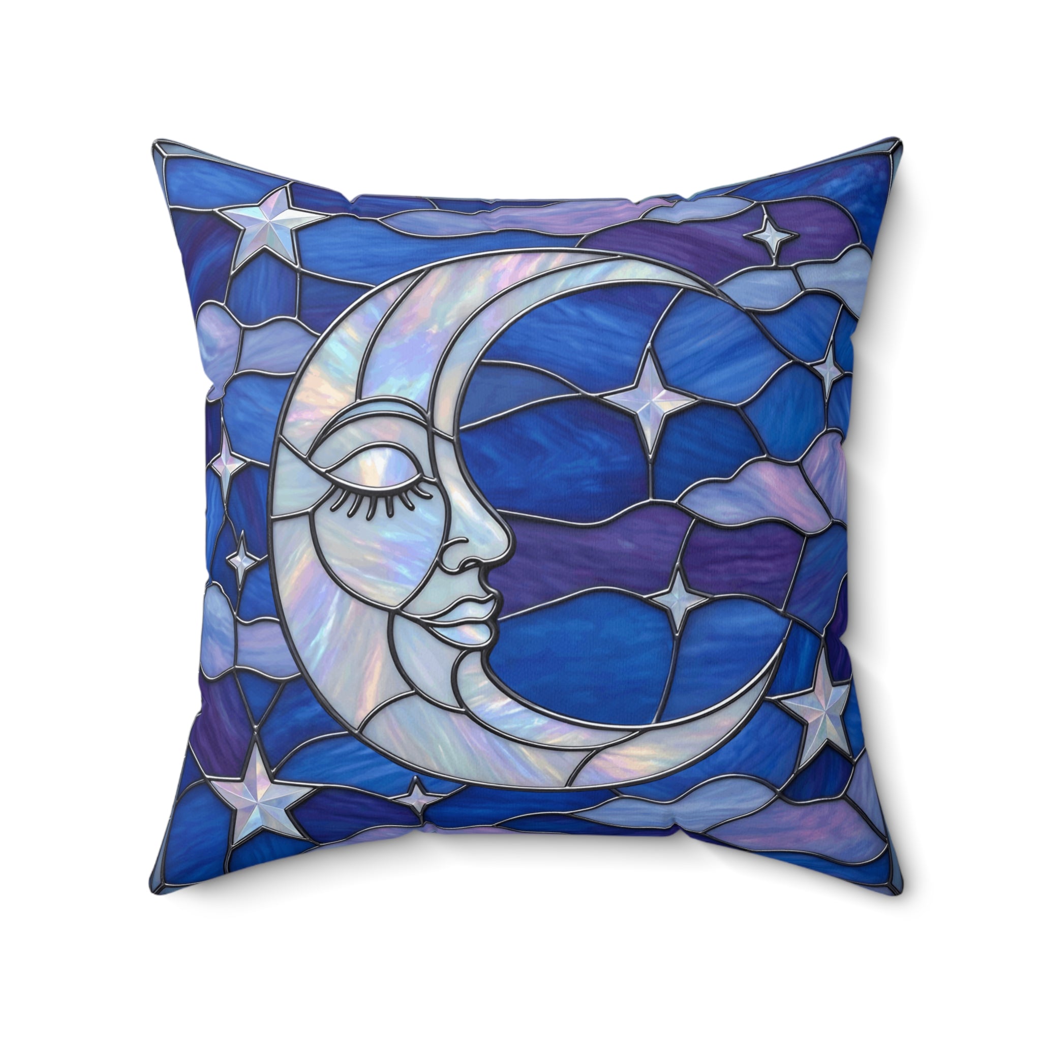 Halloween Stained Glass Style Night Sky Moon Stars Clouds Pillow Cover and Insert - Mid Century Modern Gal
