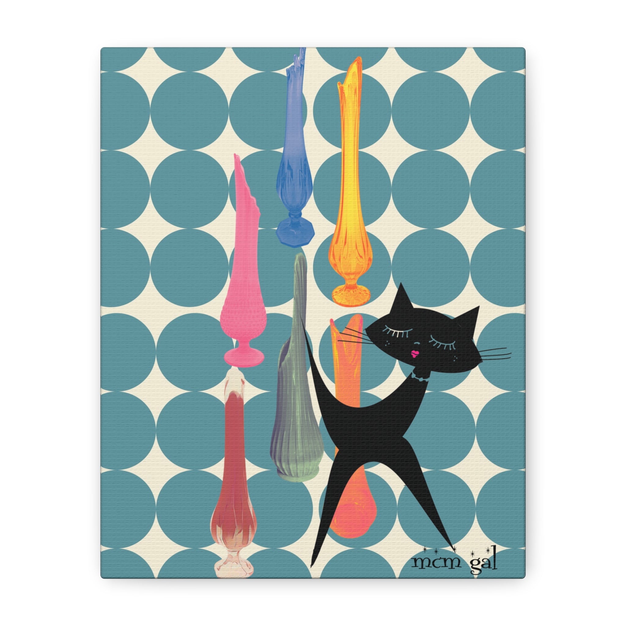 Mid Century Modern Wall Art, MCM Swung Glass Whimsical Cat Artwork Canvas - Mid Century Modern Gal