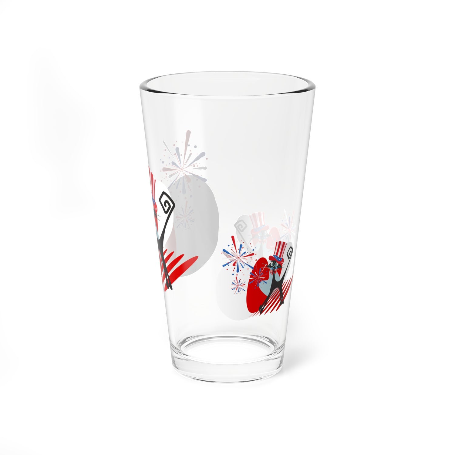 4th Of July Party Glasses, Aomic Kittie, Boomerang, Fireworks Kitschy Mod Atomic Cat Glassware - Mid Century Modern Gal