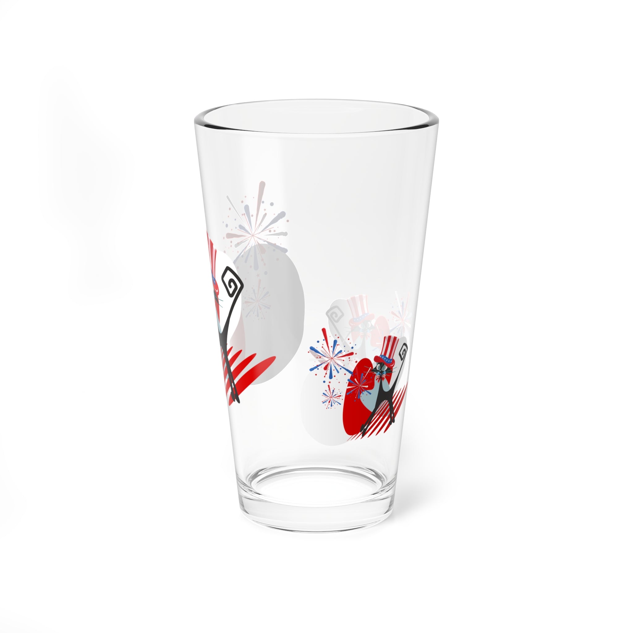 4th Of July Party Glasses, Aomic Kittie, Boomerang, Fireworks Kitschy Mod Atomic Cat Glassware - Mid Century Modern Gal