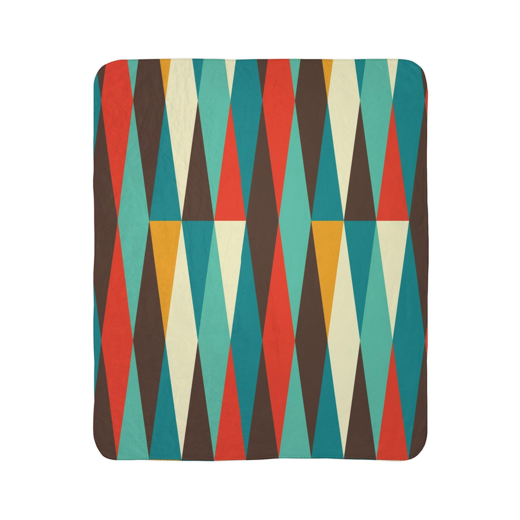 Mid Century Modern, Geometric, Retro, Mod, Teal Blue, Mustard Yellow, Chocolate Brown, Burnt Orange, Sherpa Blanket - Mid Century Modern Gal