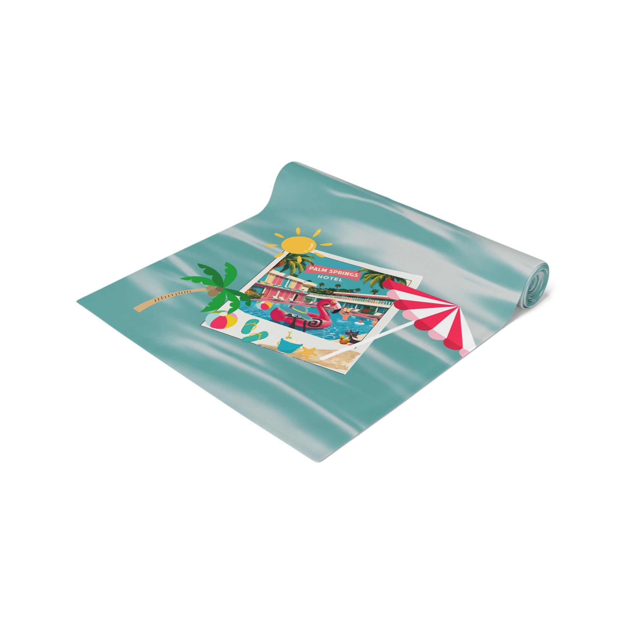 Hotel California, Kitschy Mod Flamingo Atomic Cat, Mid Mod Party Tropical Paradise Table Runner - Mid Century Modern Gal