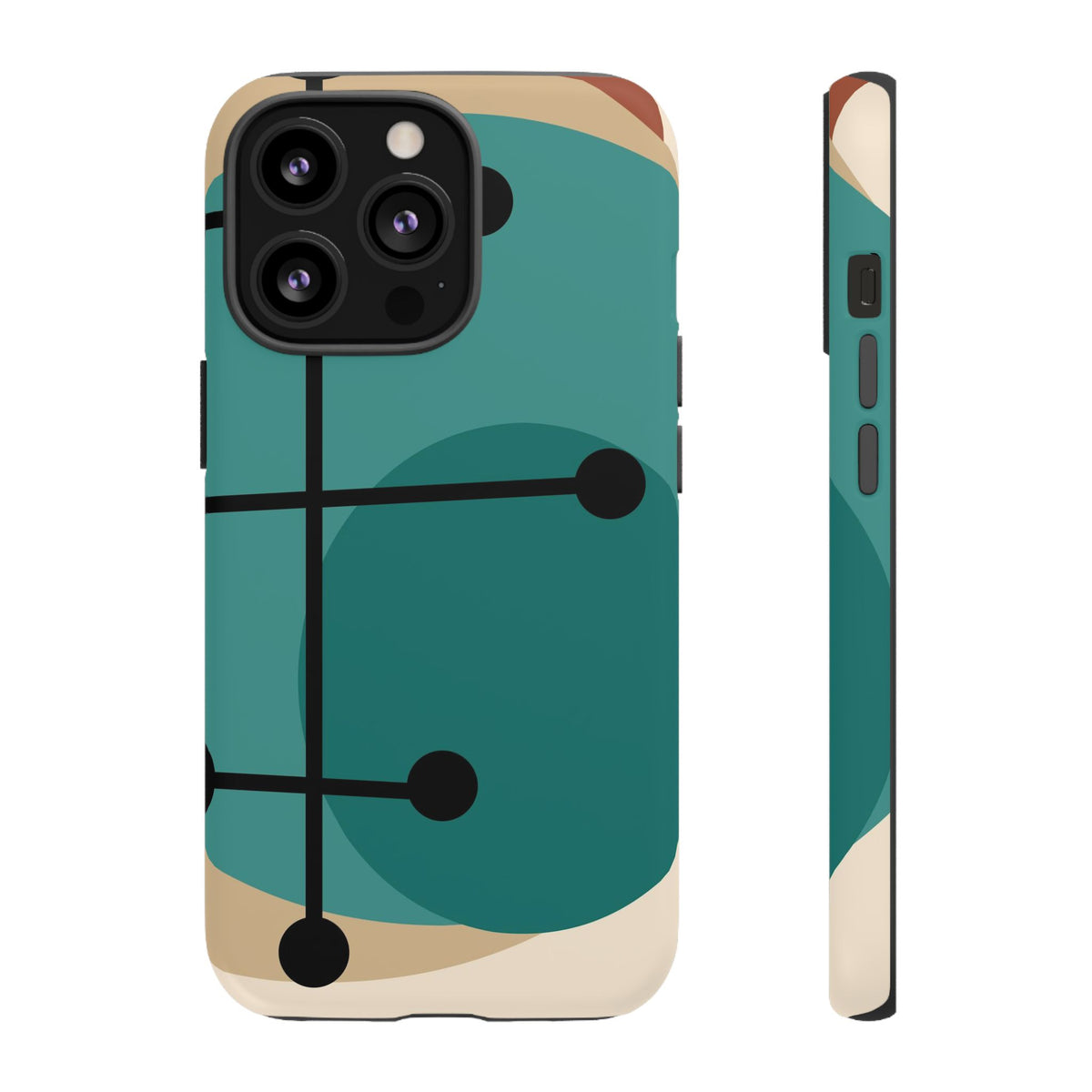 Mid Century Mod, Geometric, Retro Beige Teal Blue, Smart Phones Tough Phone Cases