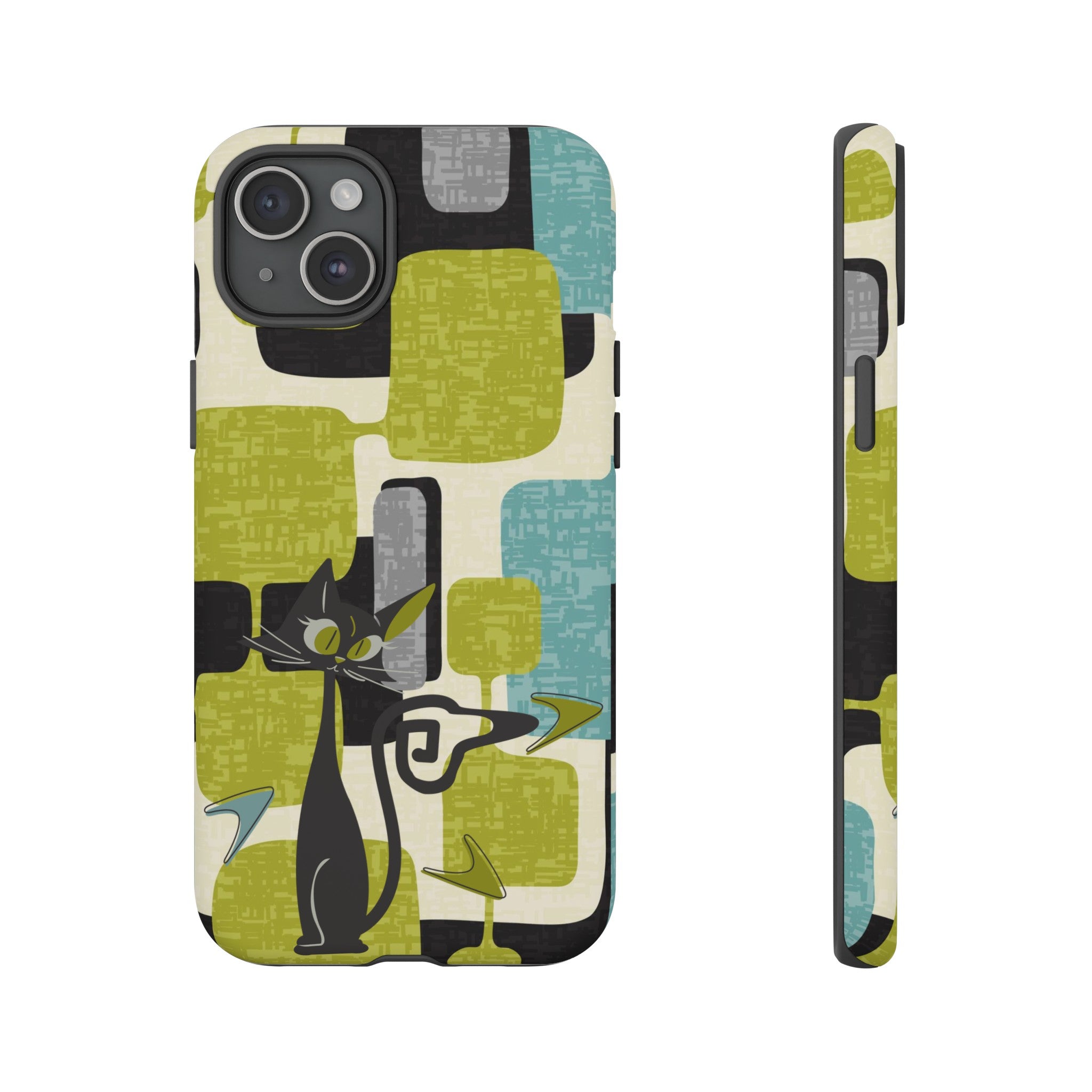 Mid Century Modern Geometric Kitschy Cat, Boomerang Retro Smart Phone Tough Cases