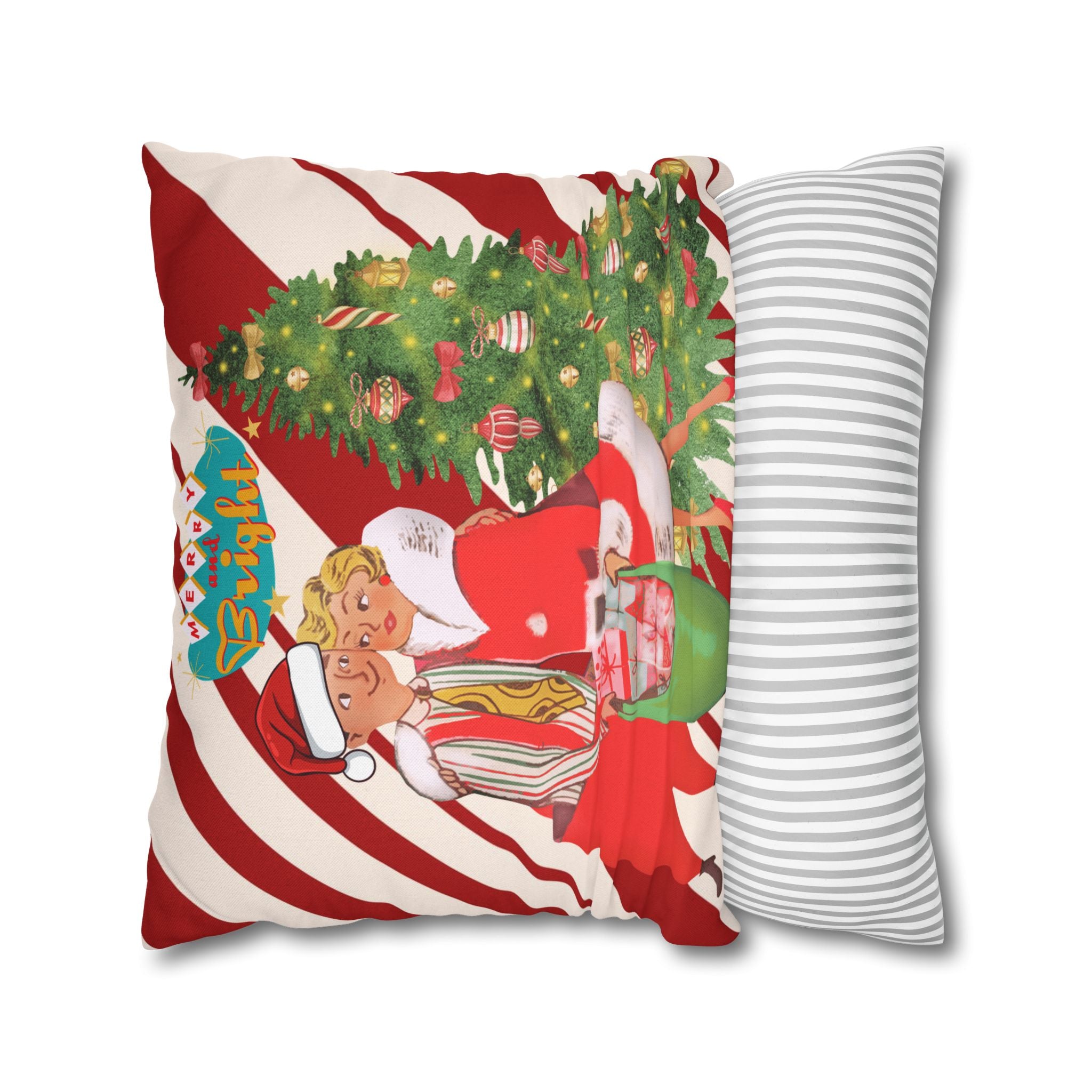 Retro Vintage Christmas Pillow Cover, Red And White Candy Cane Striped, Mid Century Modern Christmas Card Kitschy Holiday Throw - Mid Century Modern Gal