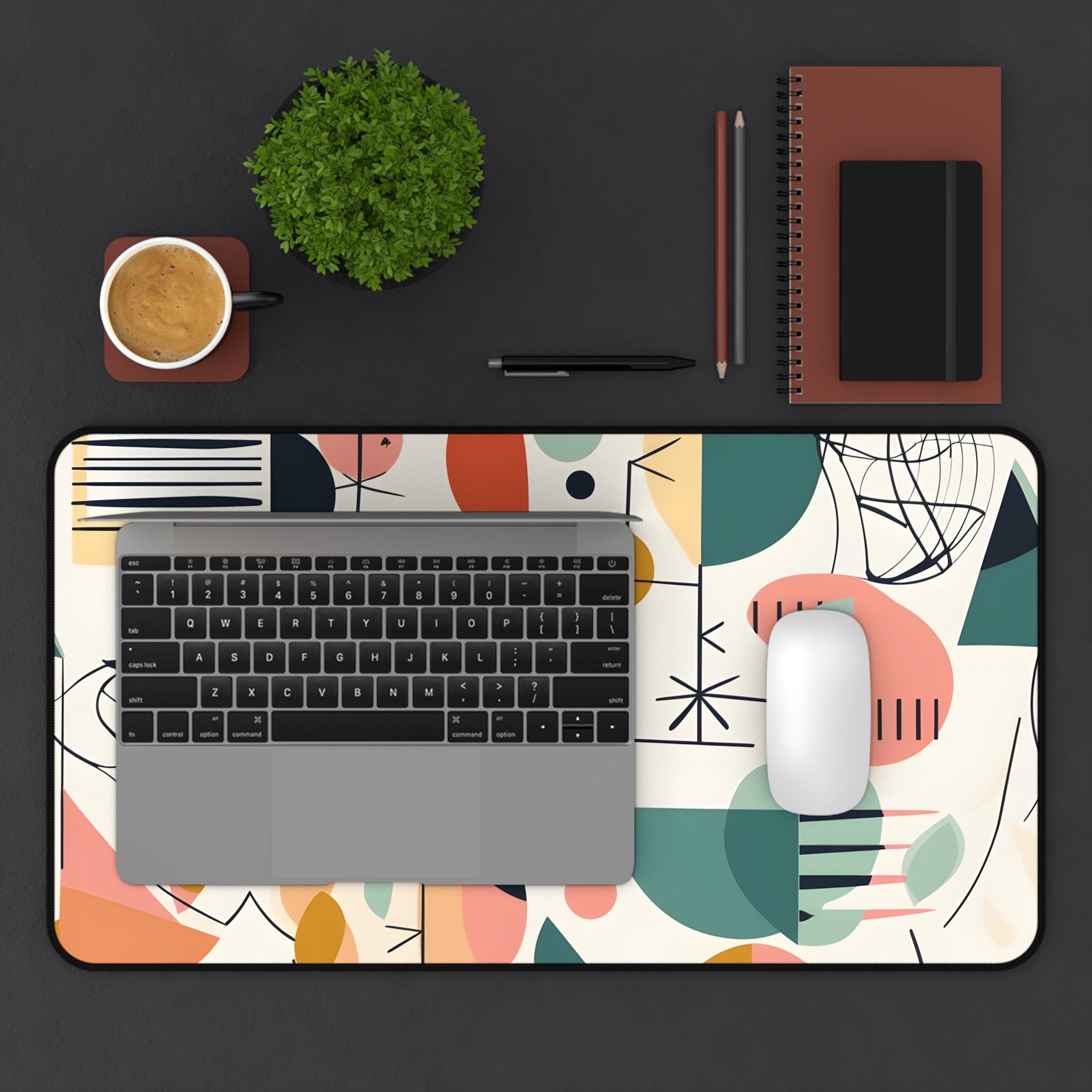 Mid Century Modern Abstract Floral, Minimalist Mod Desk Mat - Mid Century Modern Gal
