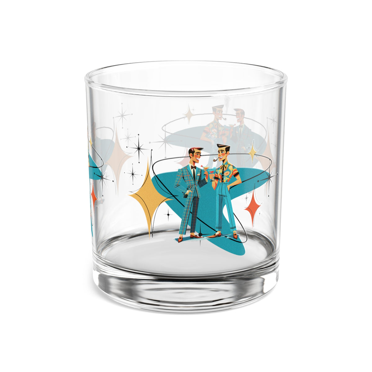 Mid Century Modern Dapper Men, Gay Couple, Bourbon Whiskey MCM Barware, 10oz - Mid Century Modern Gal