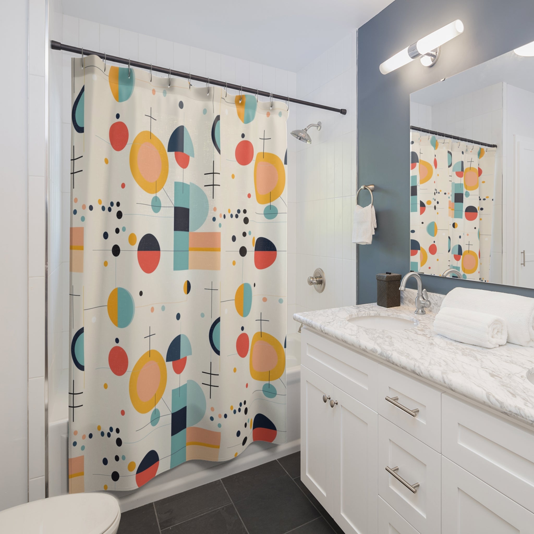 Mid Mod Bauhaus Retro Geometric Abstract Designed Shower Curtain - Mid Century Modern Gal