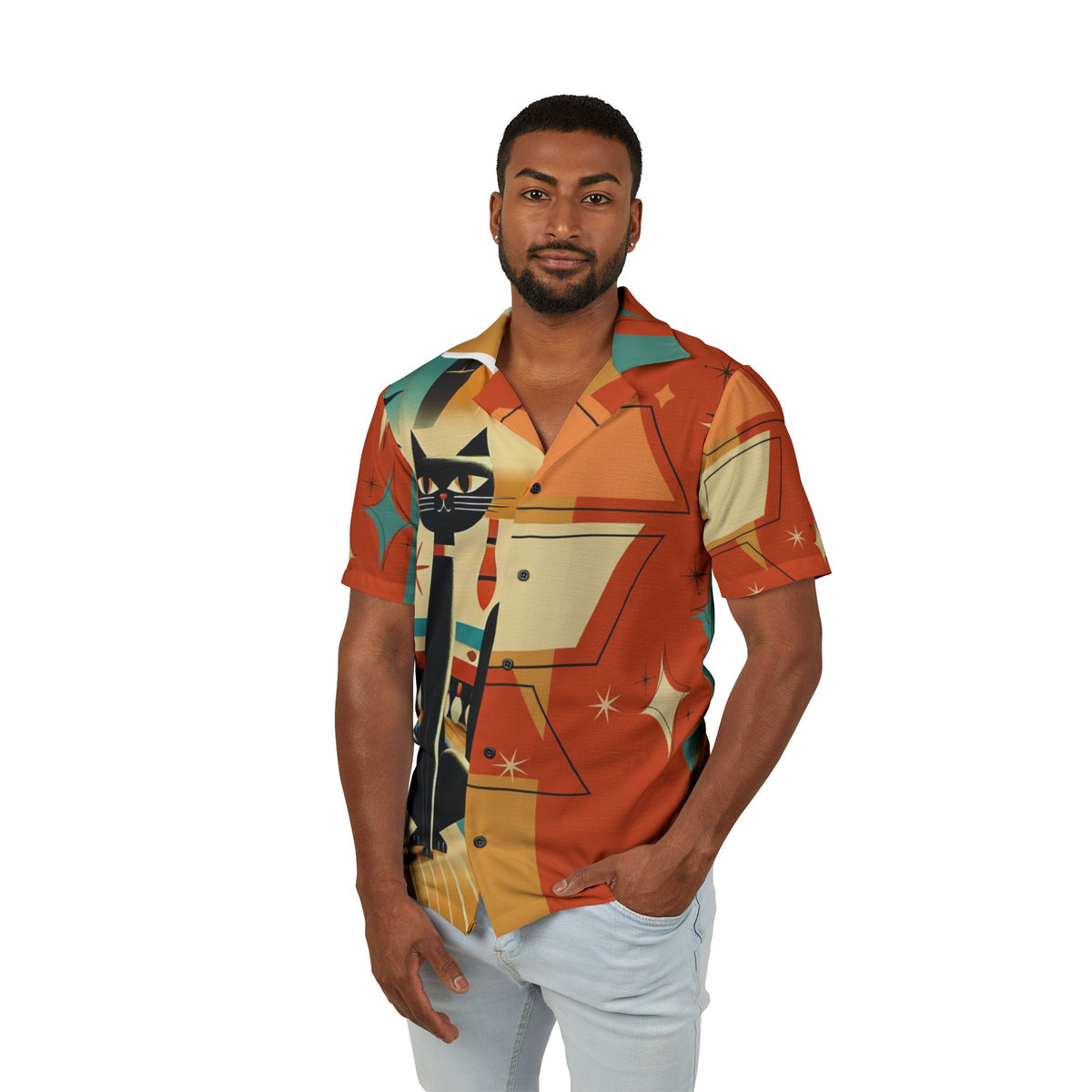 Retro Atomic Cat Bowling Shirt Funky Fun Vintage Bowling Cat Design - Mid Century Modern Gal