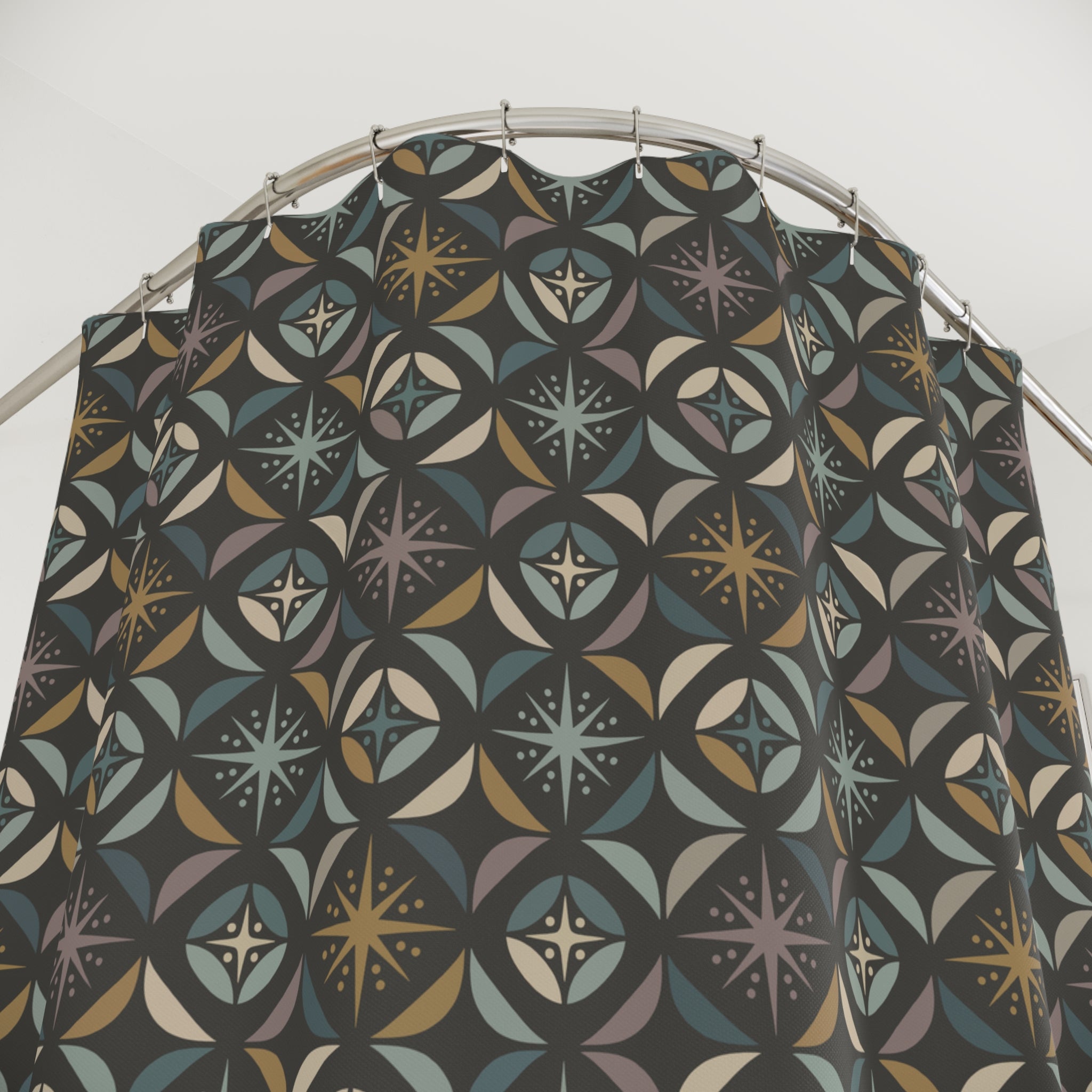 Mid Century Modern Elegant Gray Geometric Starburst Shower Curtain - Mid Century Modern Gal