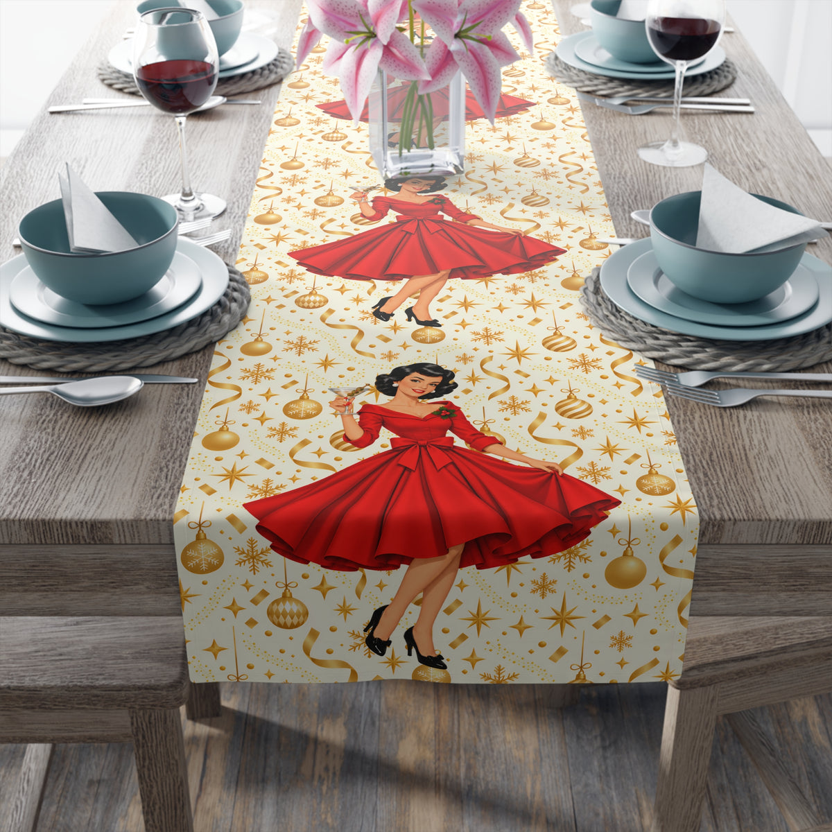 Mid Century Modern Christmas Martini Gal Table Runner