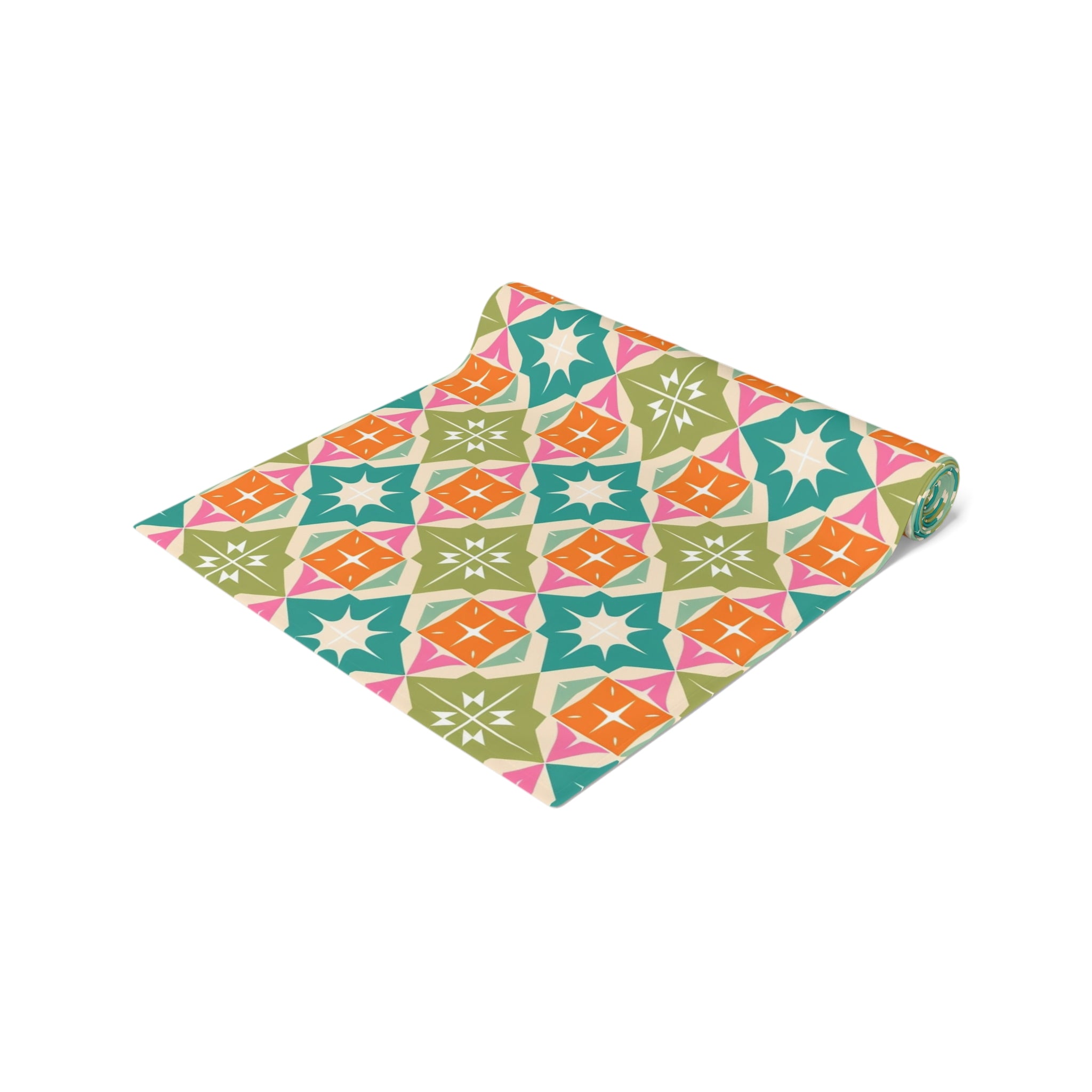Mid Century Modern Atomic Starbursts Diamonds Vibrant Geometric Retro Table Runner - Mid Century Modern Gal