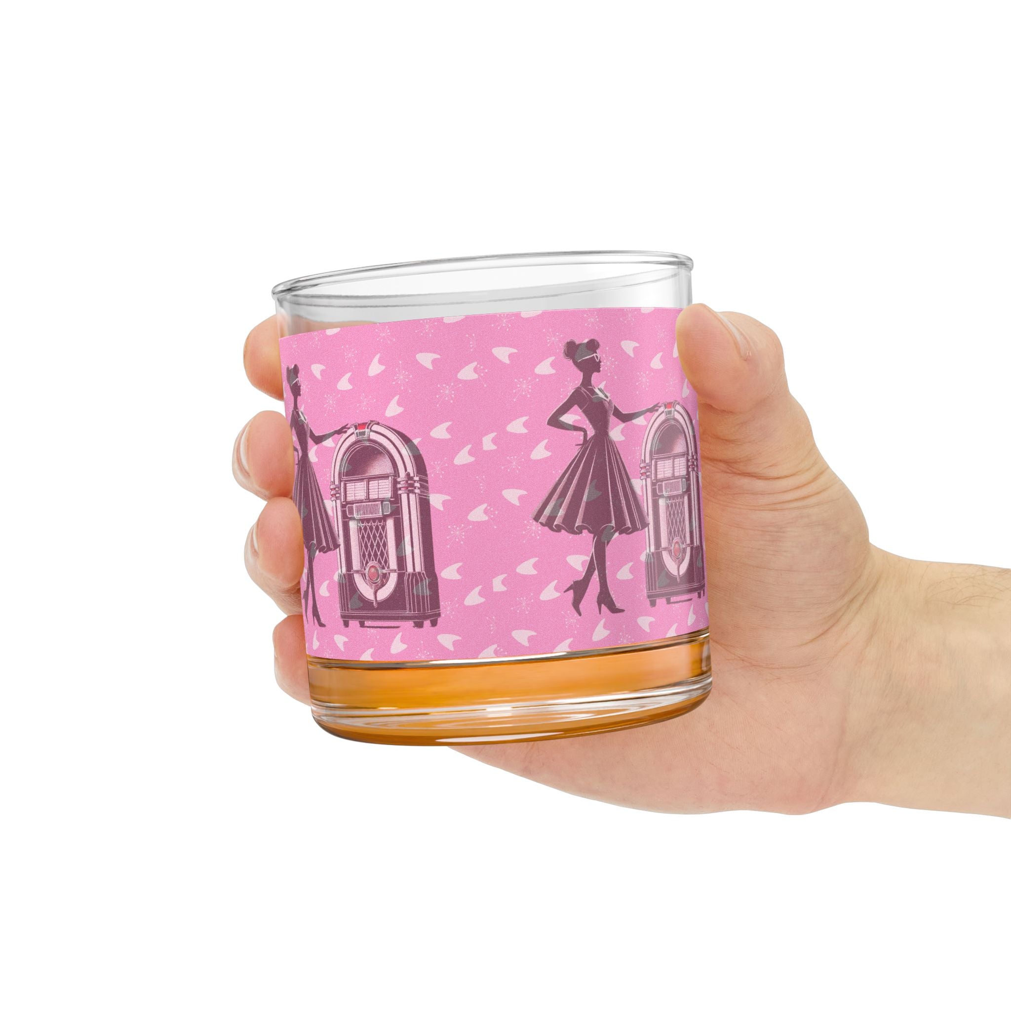 50s Retro Gal Pink Jukebox Rocks Glass – 10oz Cocktail Glass for Vintage Lovers - Mid Century Modern Gal