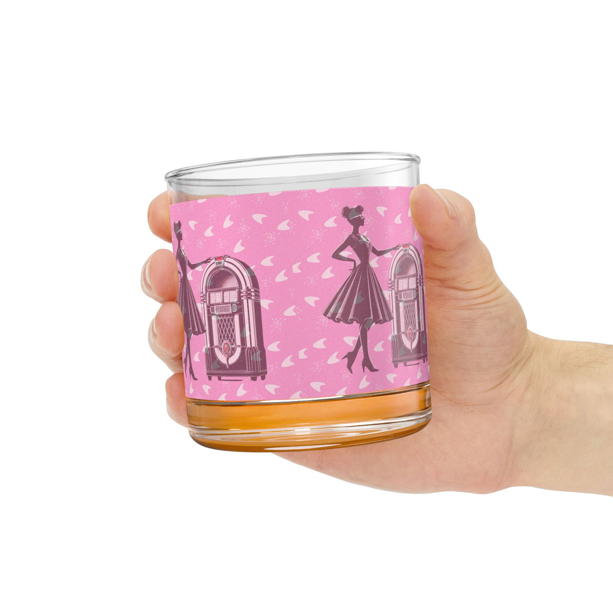 50s Retro Gal Pink Jukebox Rocks Glass – 10oz Cocktail Glass for Vintage Lovers - Mid Century Modern Gal