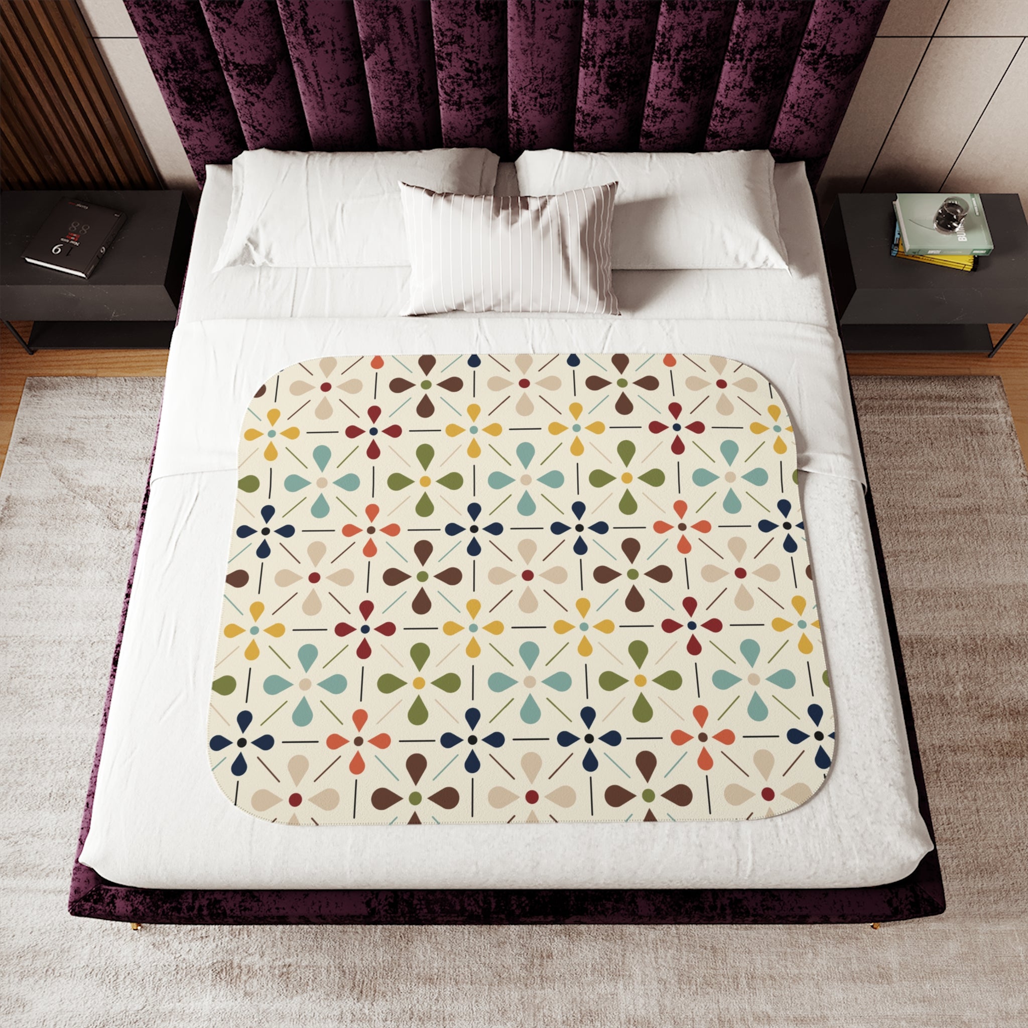 Mid Century Modern Blanket, Scandinavian Flower Design - Mid Century Modern Gal