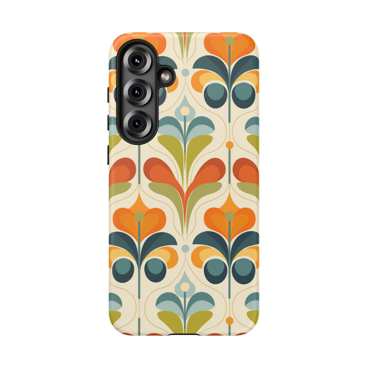 Mid Century Modern Scandinavian Floral, Orange Blue Green Tough Phone Case