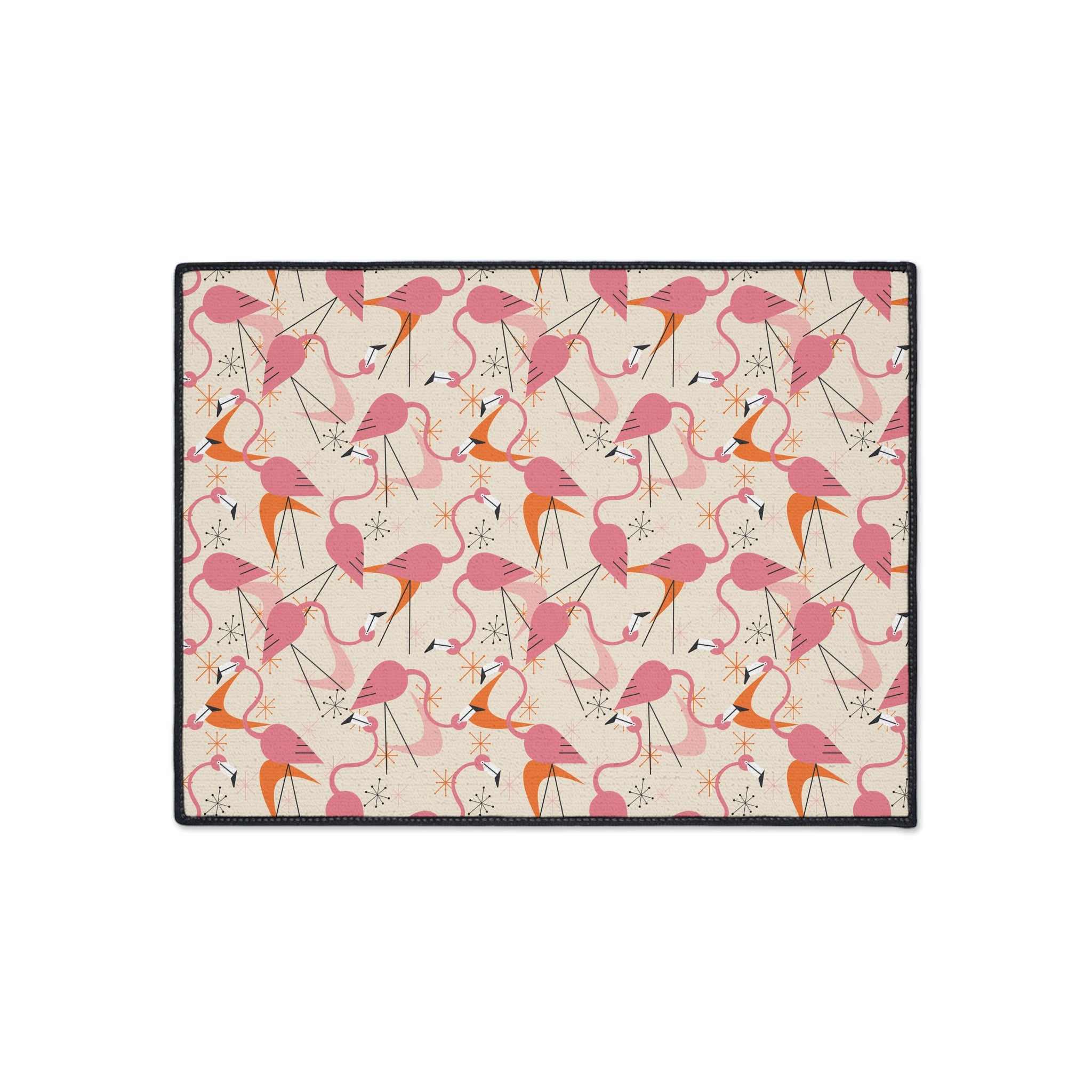 Mid Century Modern Dancing Kitschy Quirky Flamingos Print Heavy Duty Floor Mat - Vibrant Indoor/Outdoor Rug for Home Décor - Mid Century Modern Gal