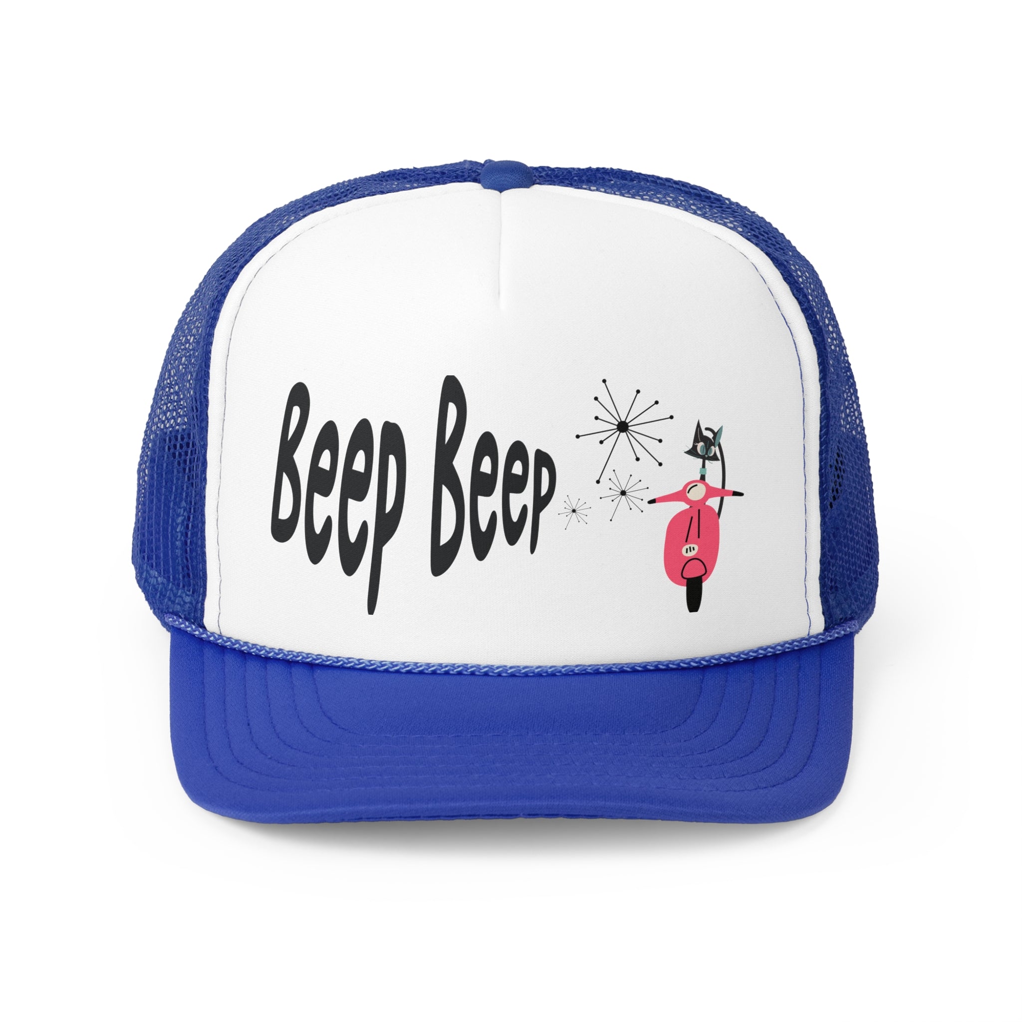 Atomic Cat Funny Beep Beep, Retro Summer Lightweight Trucker Caps, Kitschy Fun Atomic Gift - Mid Century Modern Gal
