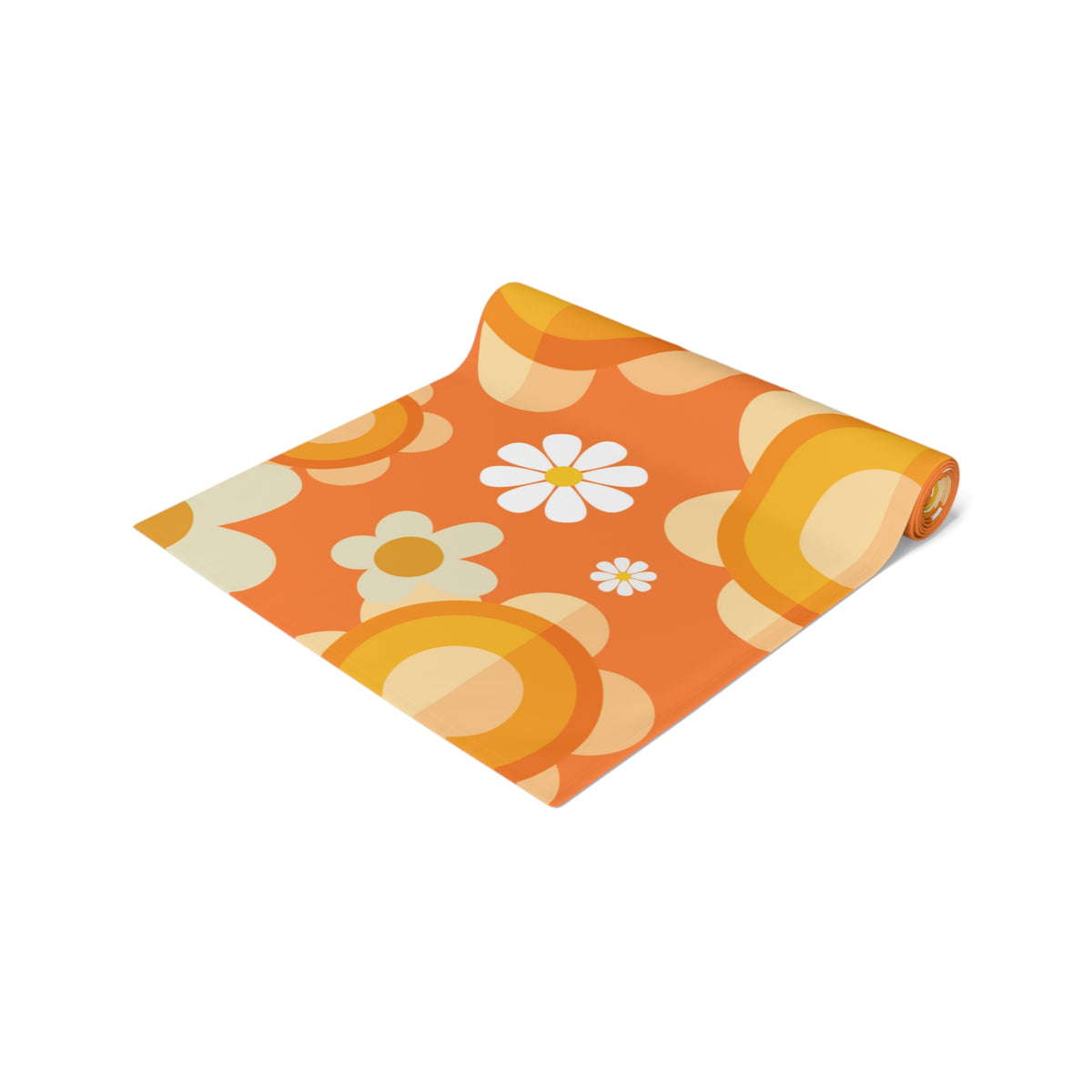 60's Vibe Flower Power Groovy Funky Daisy Orange Mid Mod Table Runner - Mid Century Modern Gal