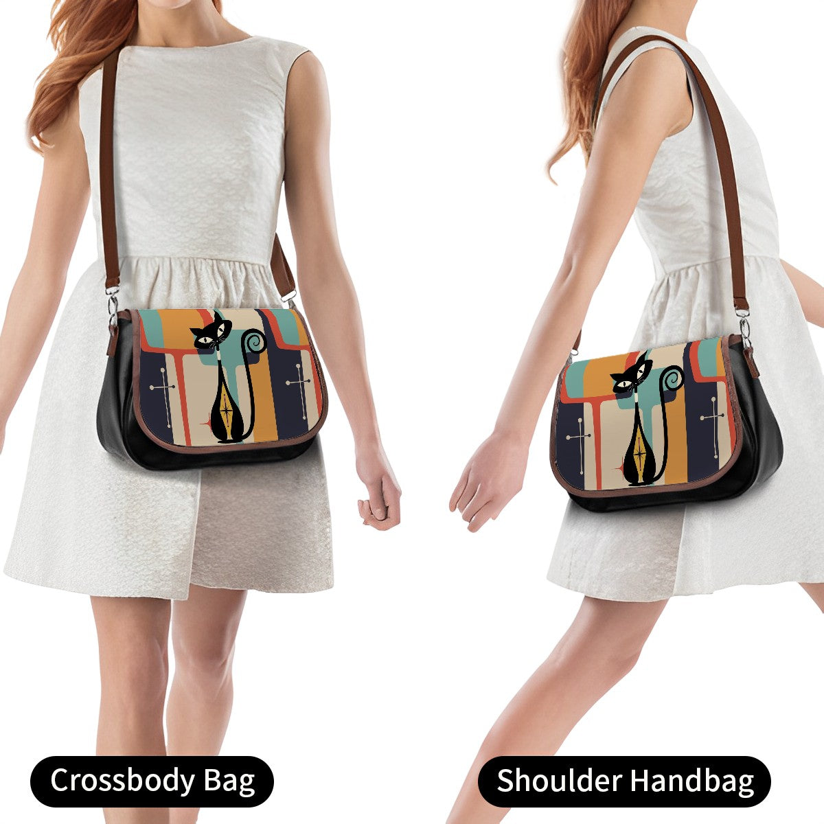 Atomic Cat Shoulder Bag, Mid Century Mod Geometric Shoulder Crossbody Bag - Mid Century Modern Gal