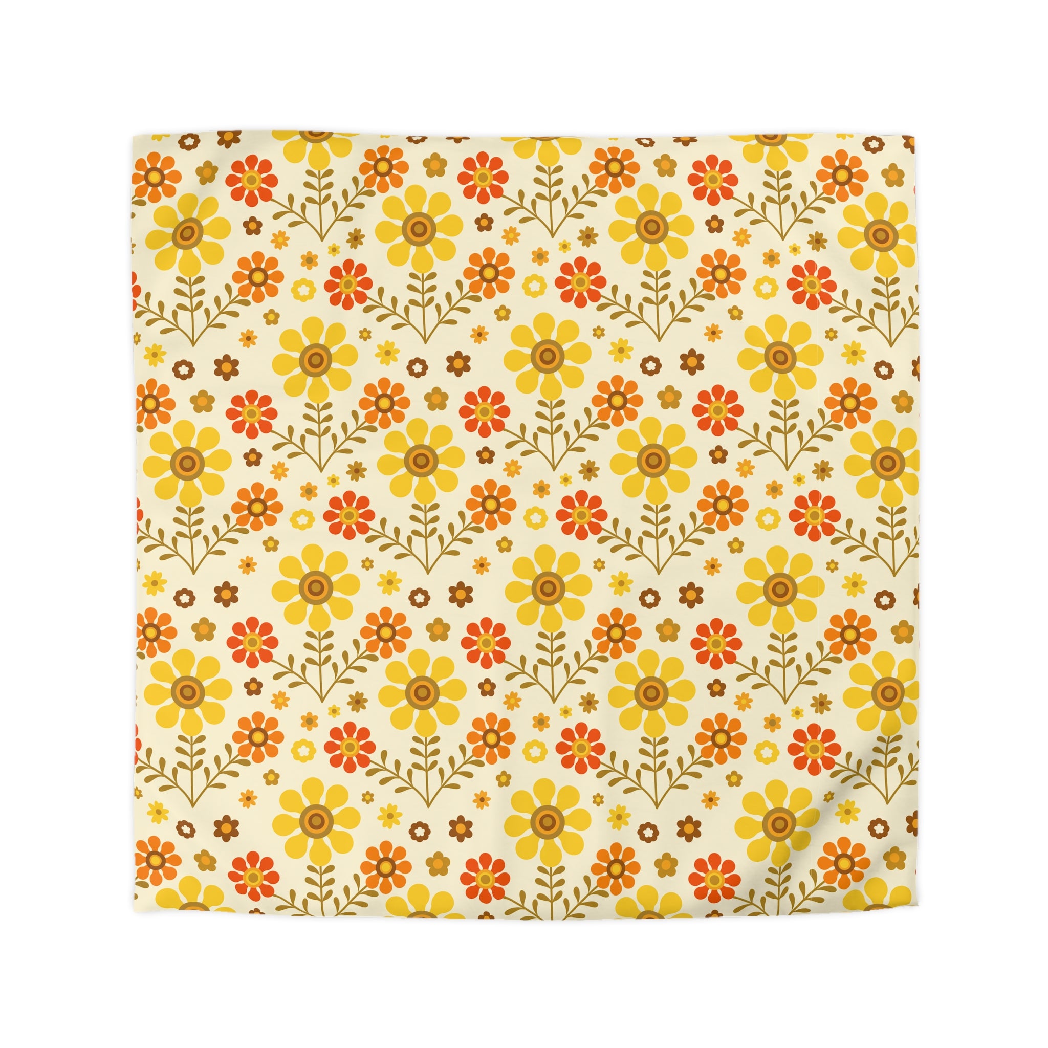 70s Flower Power Orange, Yellow Soft Daisy Retro Duvet Cover Duvet Cover - Mid Century Modern Gal
