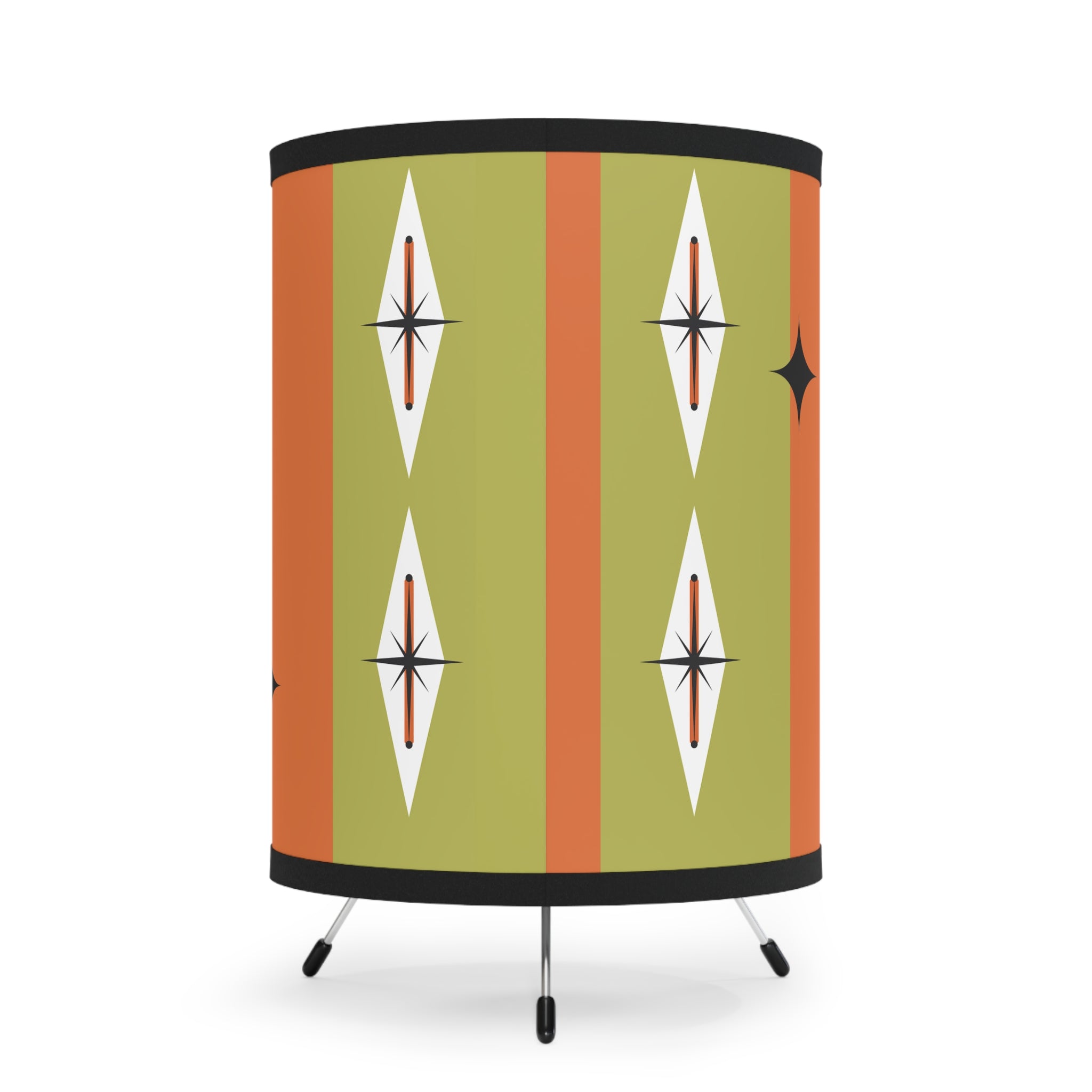 Mid-Century Modern Tripod Lamp For Home Bar, Orange Green Starburst with Cat Design - Starlite Lounge - Mid Century Modern Gal
