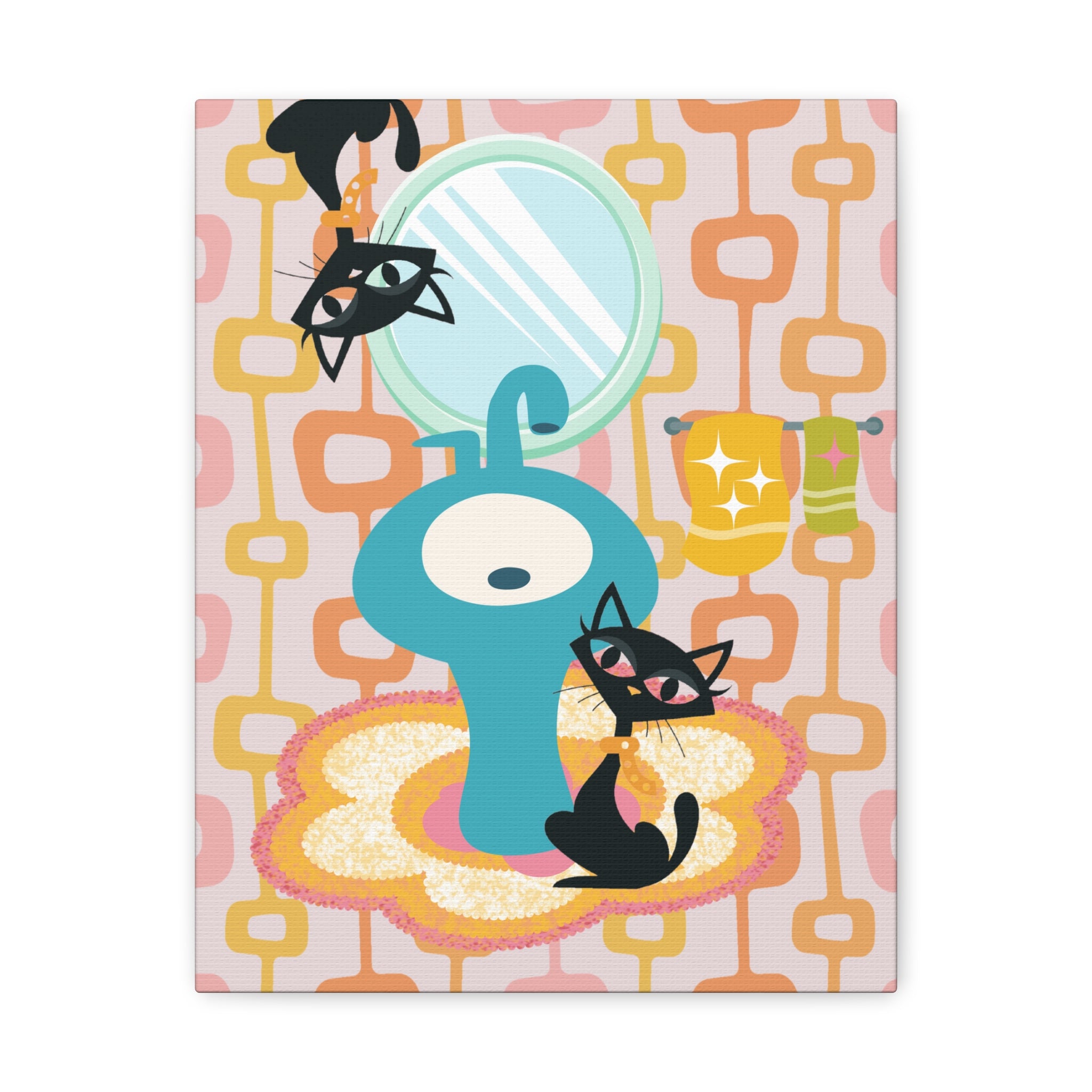 Atomic Cat Bathroom Art, Mid Century Modern Geometric, Crazy Fun Quirky Atomic Wall Art For Bathroom - Mid Century Modern Gal