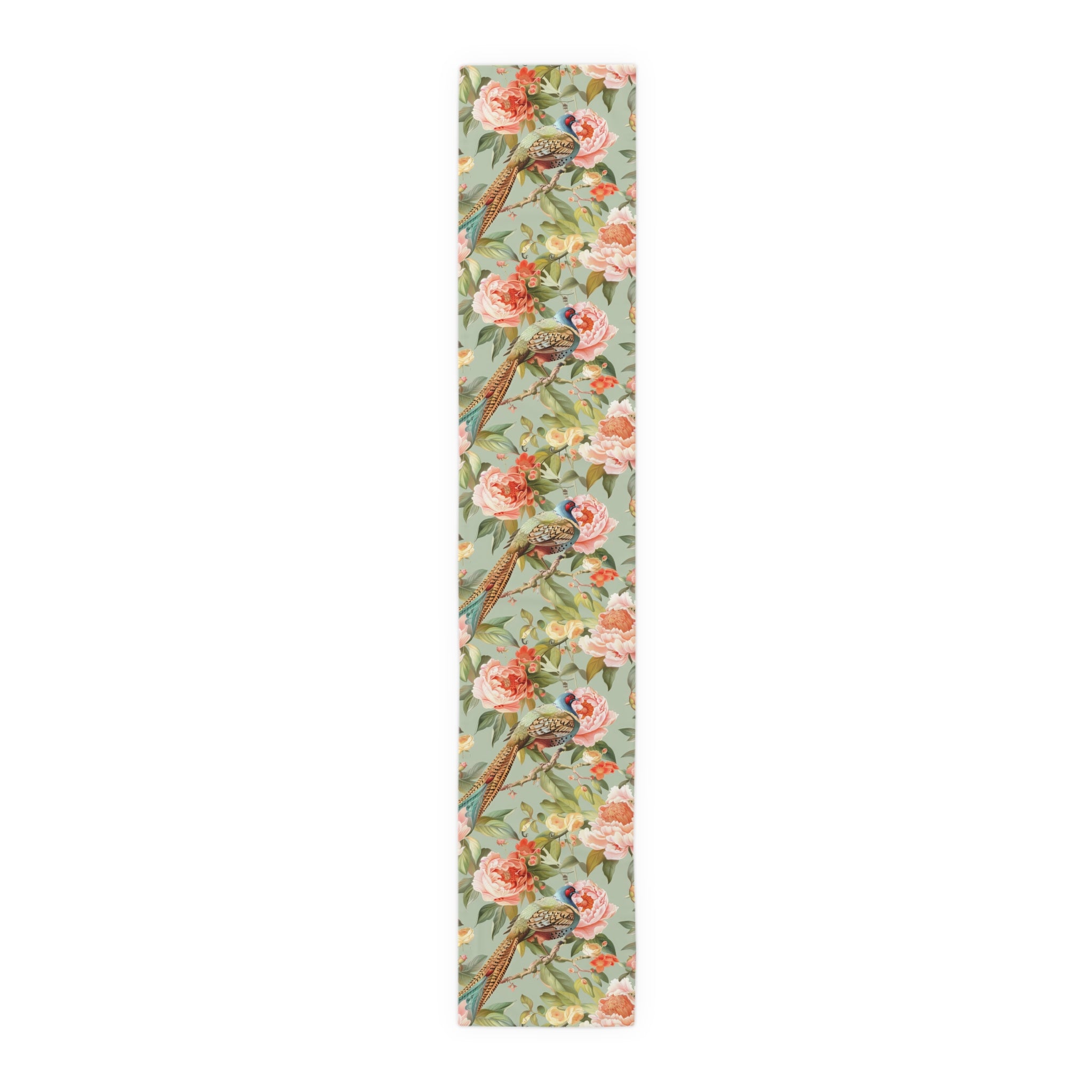 Chinoiserie Pheasant Floral Bird Table Runner - Elegant Table Linens - Mid Century Modern Gal