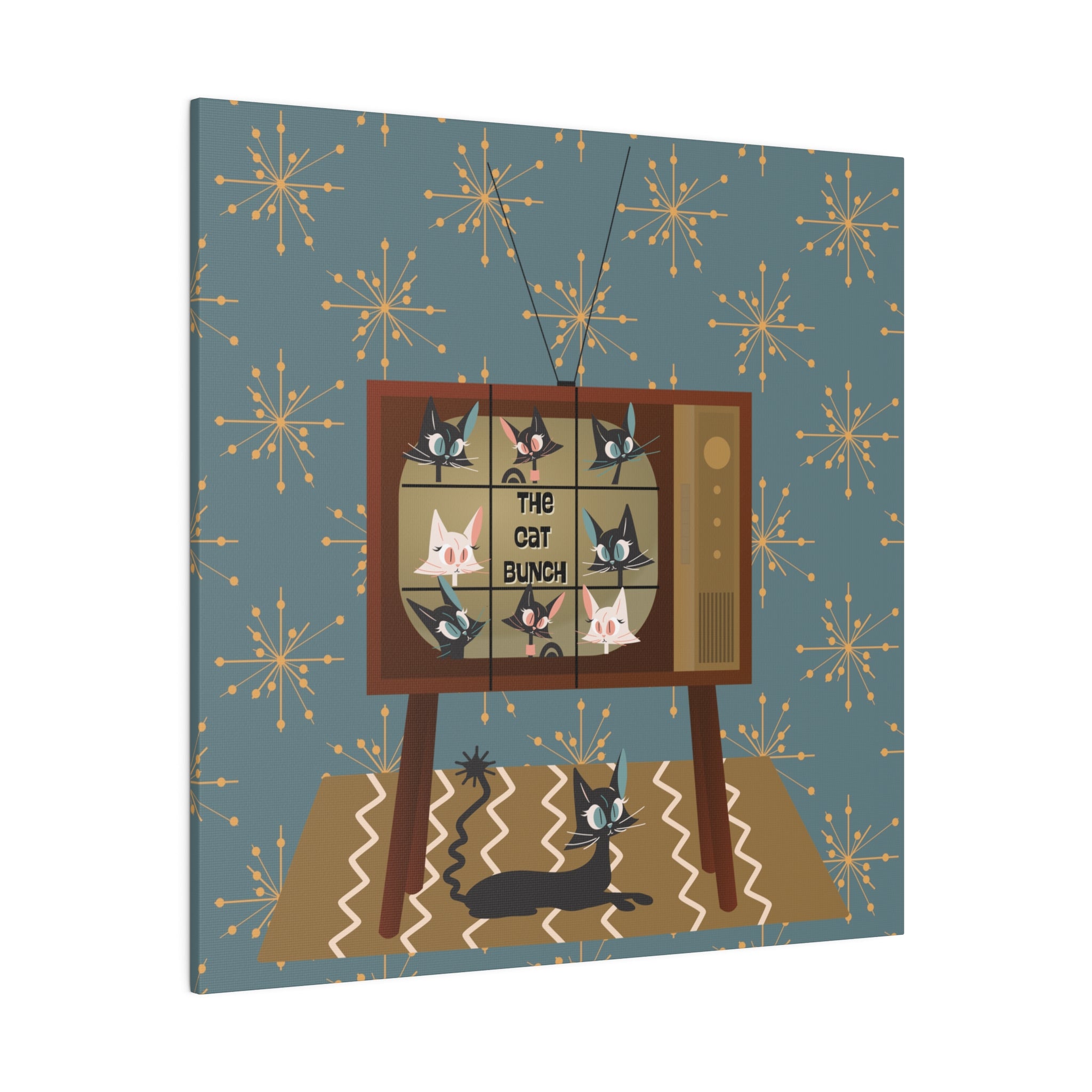 Atomic Cat, Mid Century Modern Wall Art, TV Show, Kitschy Cute, Black Cat Lover Wall Art - Mid Century Modern Gal