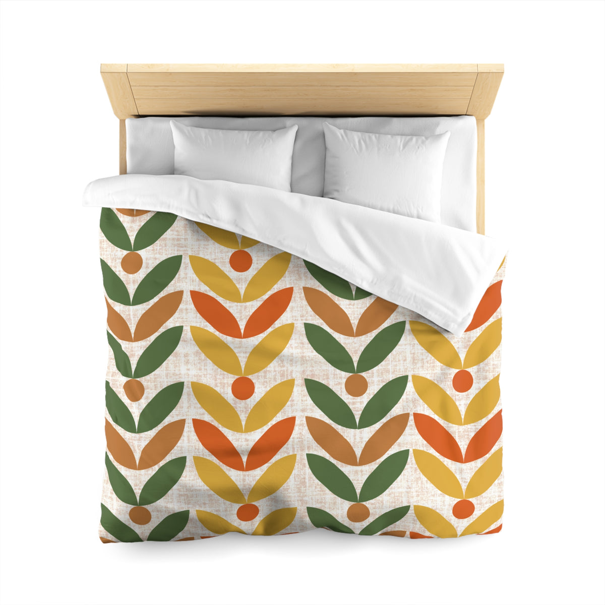 Retro Scandinavian Floral, Orange, Mustarned Camel Brown, Green Duvet Cover - Bohemian Home Decor - Mid Century Modern Gal