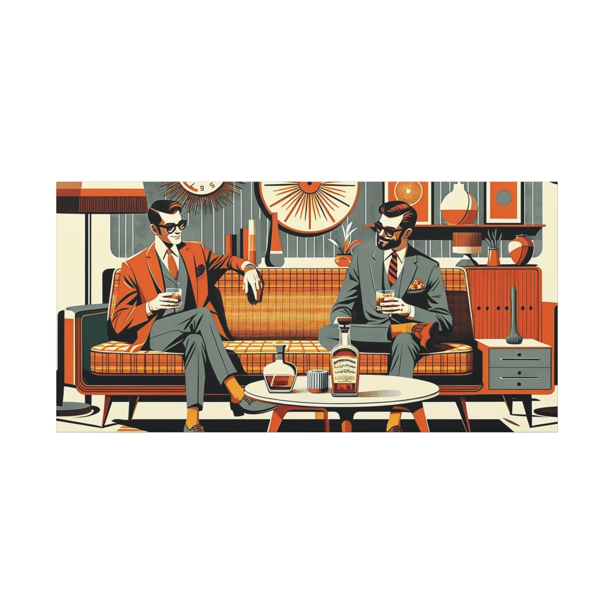 Mid Century Modern Mod Dude, Gay Male Couple Drinking Bourbon, MCM Art - Mid Century Modern Gal