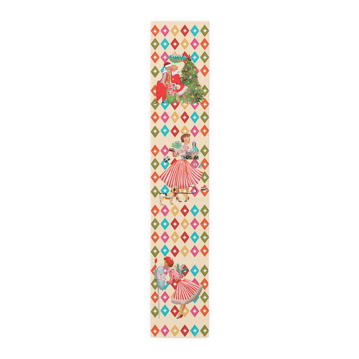 Vintage Holiday Table Runner with Retro Christmas Design - Mid Century Modern Gal