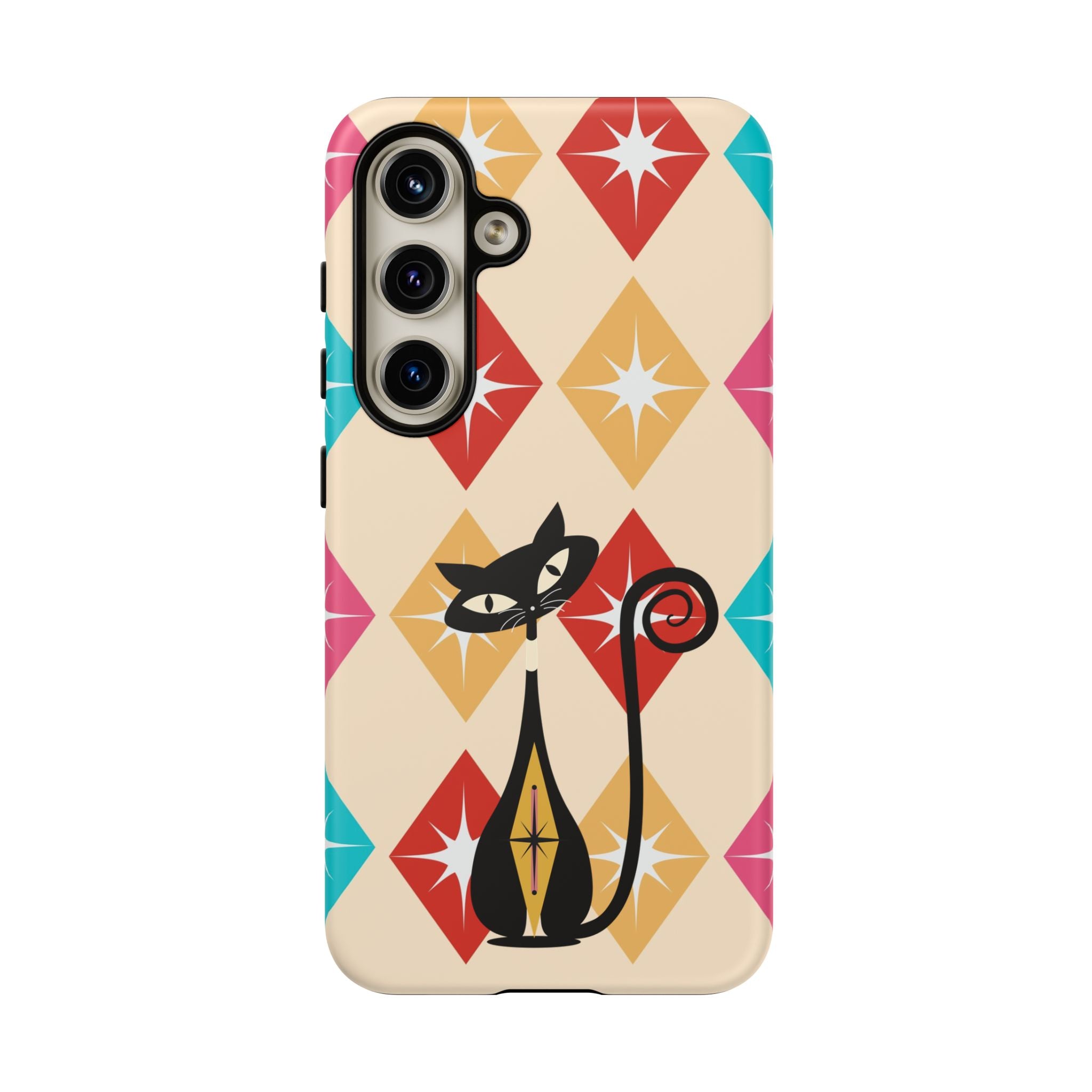 Mid Century Modern Atomic Cat, Atomic 50s Diamonds Retro Phone Tough Cases - Mid Century Modern Gal