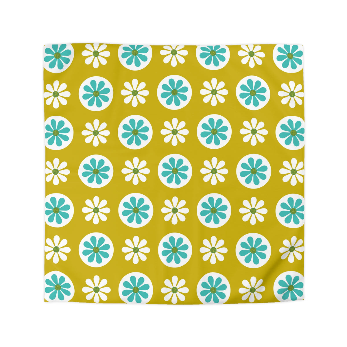 1970's Modern Daisy Retro Floral Flower White, Turquoise Blue, Lime Green Mid Century MCM Home Microfiber Duvet Cover - Mid Century Modern Gal
