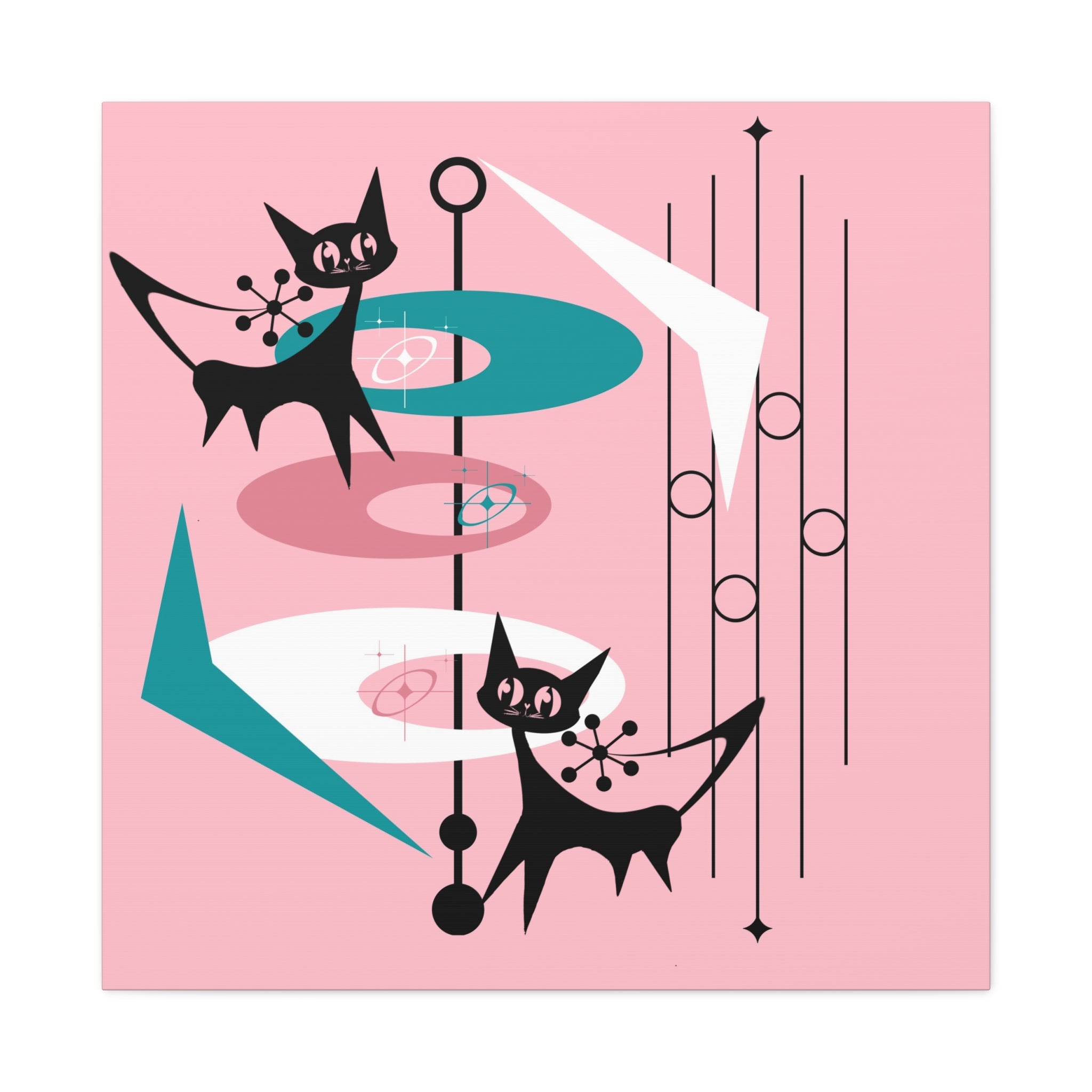 Atomic Cat Pink Abstract Minimalist Mid Century Modern Wall Canvas Art - Modern Geometric Wall Decor - Mid Century Modern Gal