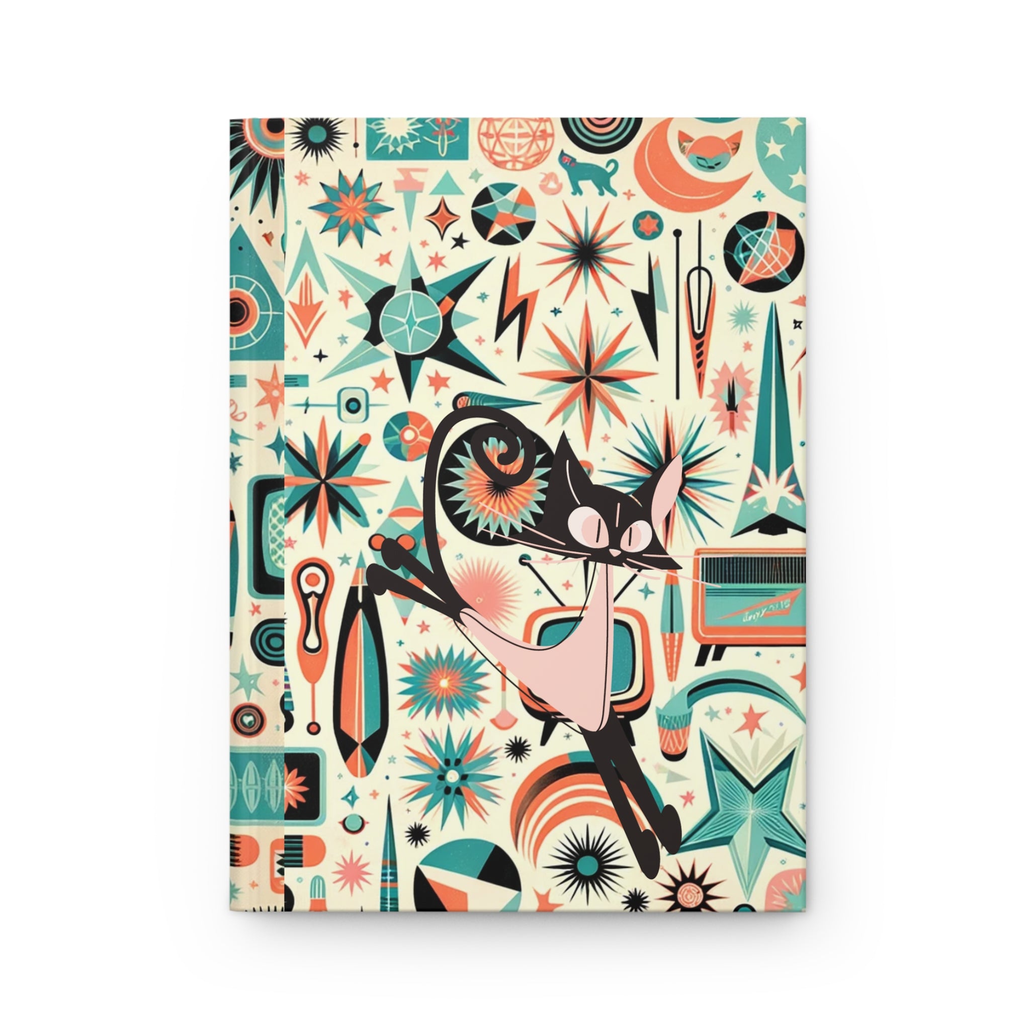 Atomic Cat Desk Journal, Notebook, Mid Century Modern Atomic 50s Design Hardcover Journal - Mid Century Modern Gal