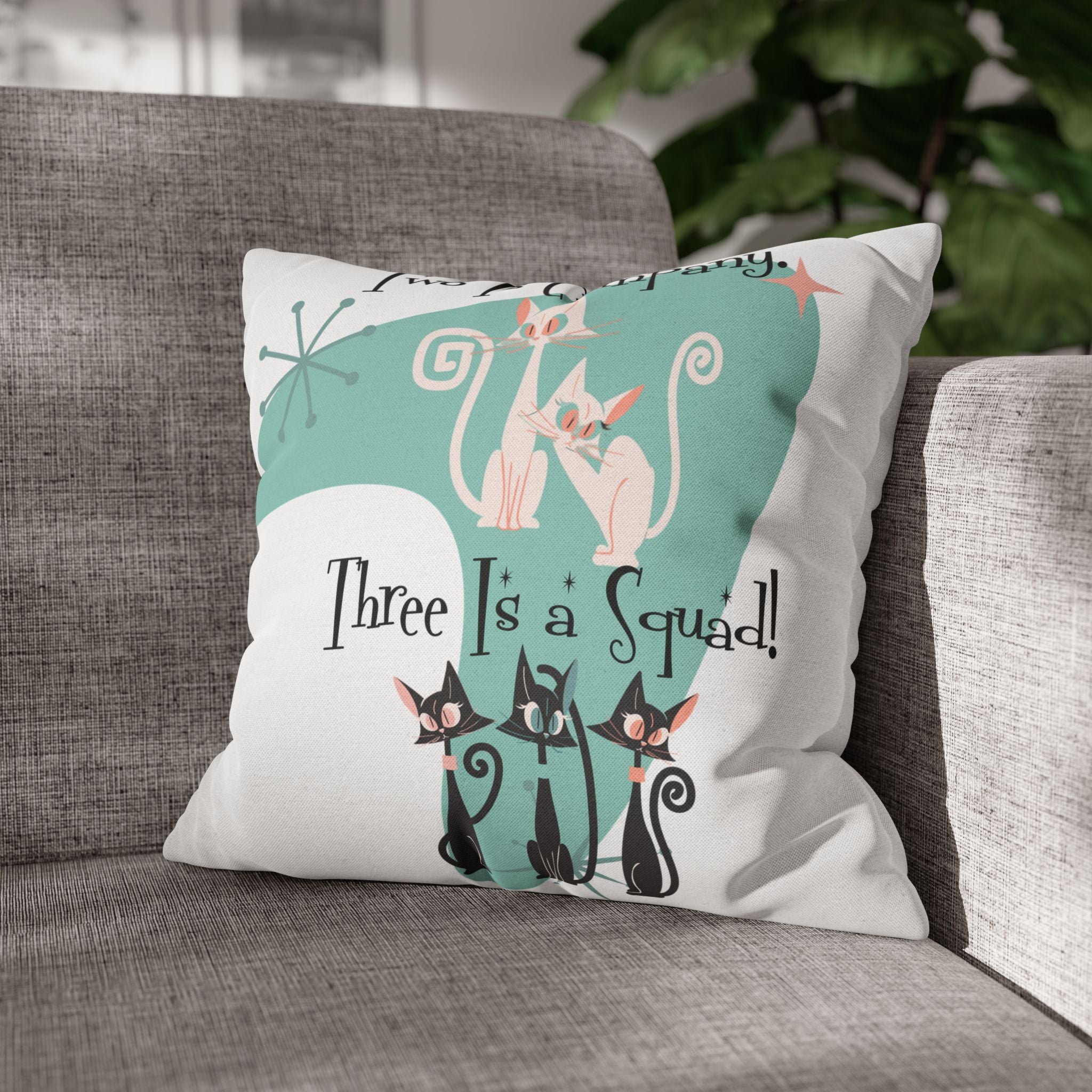 Atomic Kitschy Cats, Mid Mod Boomerang Family Co-worker Bestie Gifts Pillow Cover - Mid Century Modern Gal