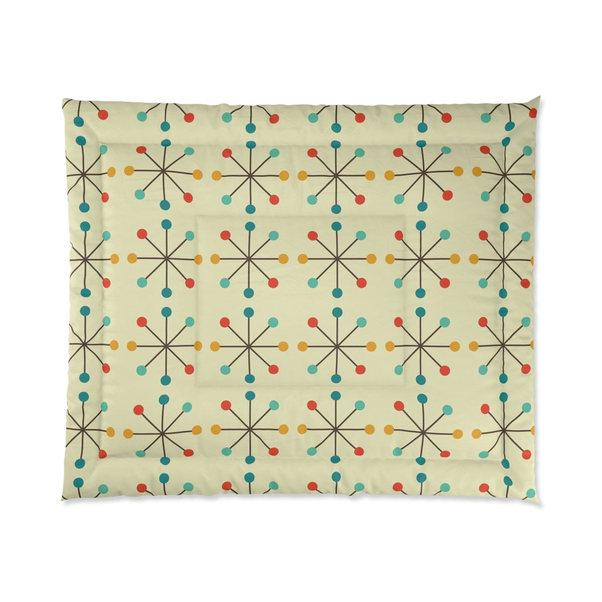 Mid Century Modern Bedding, Atomic Clock, Retro 50's Era King Size Comforter 104" × 88"