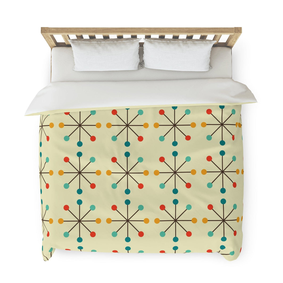 Mid Century Modern Bedding, Atomic Clock, Retro 50's Era King Size Comforter 104" × 88"