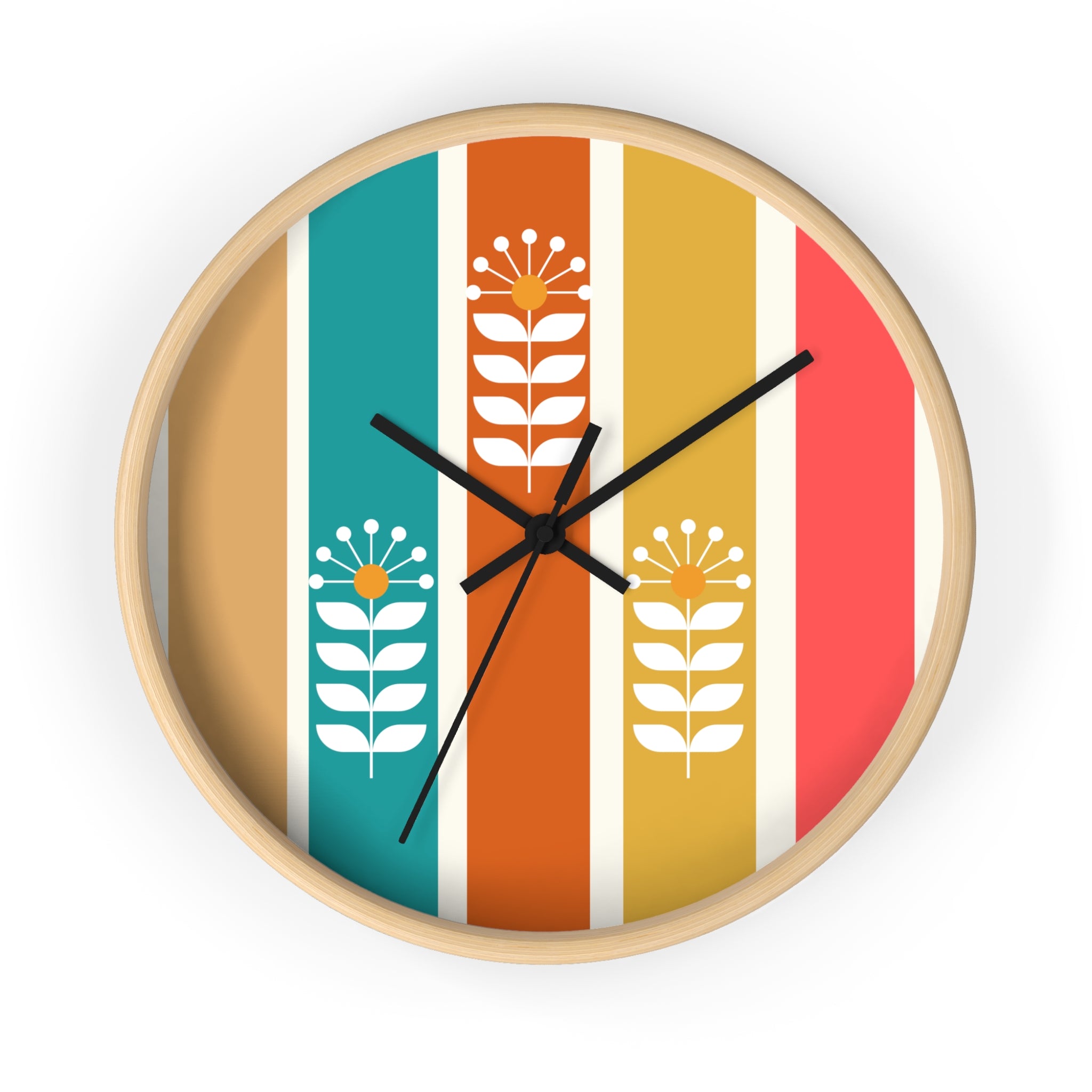 Retro Scandinavian Floral Wall Clock - Mid-Century Modern Design Perfect for Home Decor - Mid Century Modern Gal