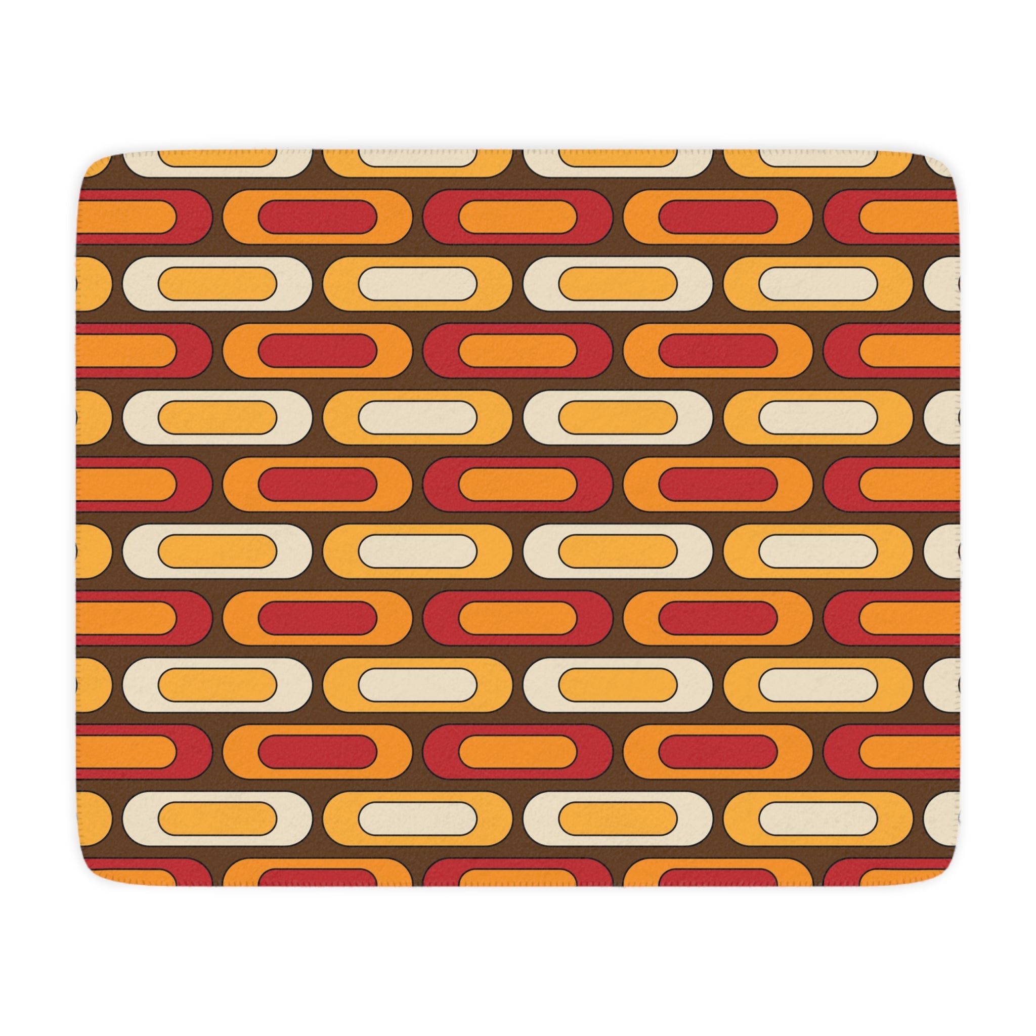 Mid Century Modern Blanket, Geometric Brown, Mustard Yellow, Burnt Red Cozy Retro Tan Sherpa Blanket - Mid Century Modern Gal
