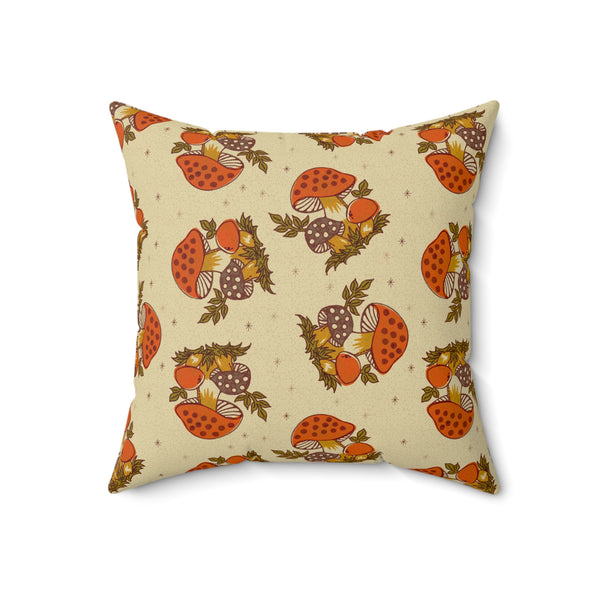 Merry Mushroom 70's Hippie Boho Orange, Groovy Cottagecore Mushroom Pillow And Insert