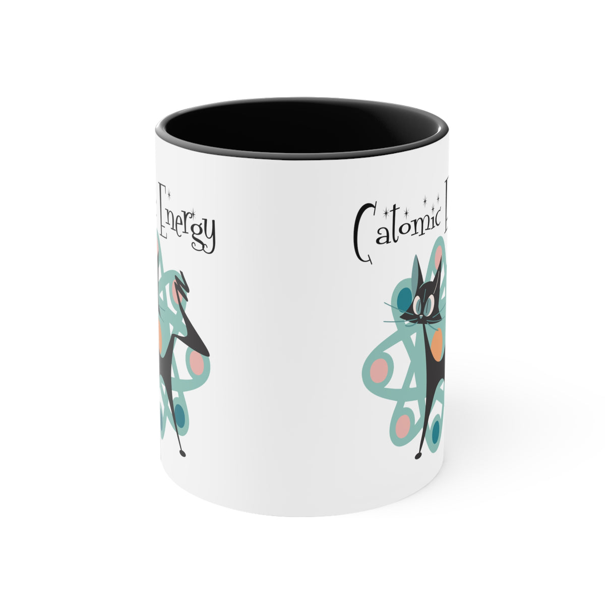 Atomic Cat Coffee Mug, Funny, Quirky Mid Century Modern Atom, Space Age Catomic Energy Coffee Lover Coffee Mug Gift - Mid Century Modern Gal