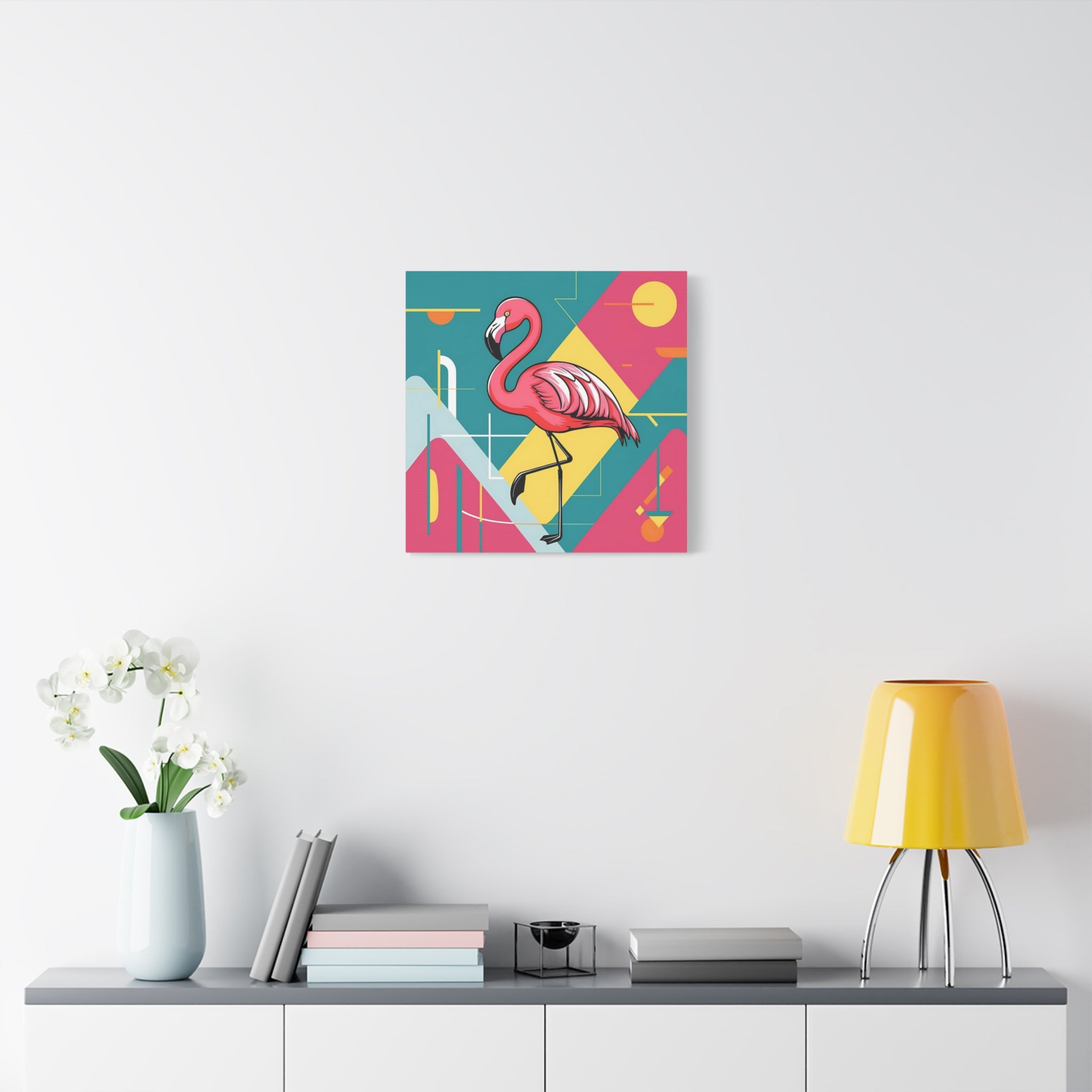 Mid Century Modern Flamingo Art, Kitschy Mod Vibrant Pink Bauhaus Palm Springs Style Wall Art - Mid Century Modern Gal