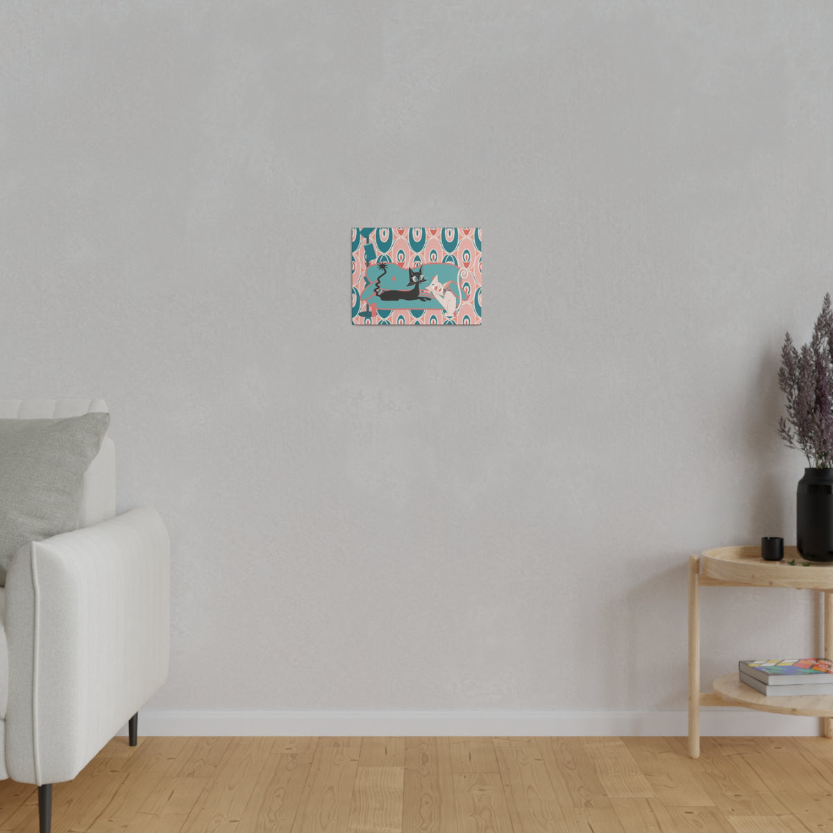 Atomic Cat Wall Art, Teak, Pink, Mid Century Modern Wall Art - Mid Century Modern Gal