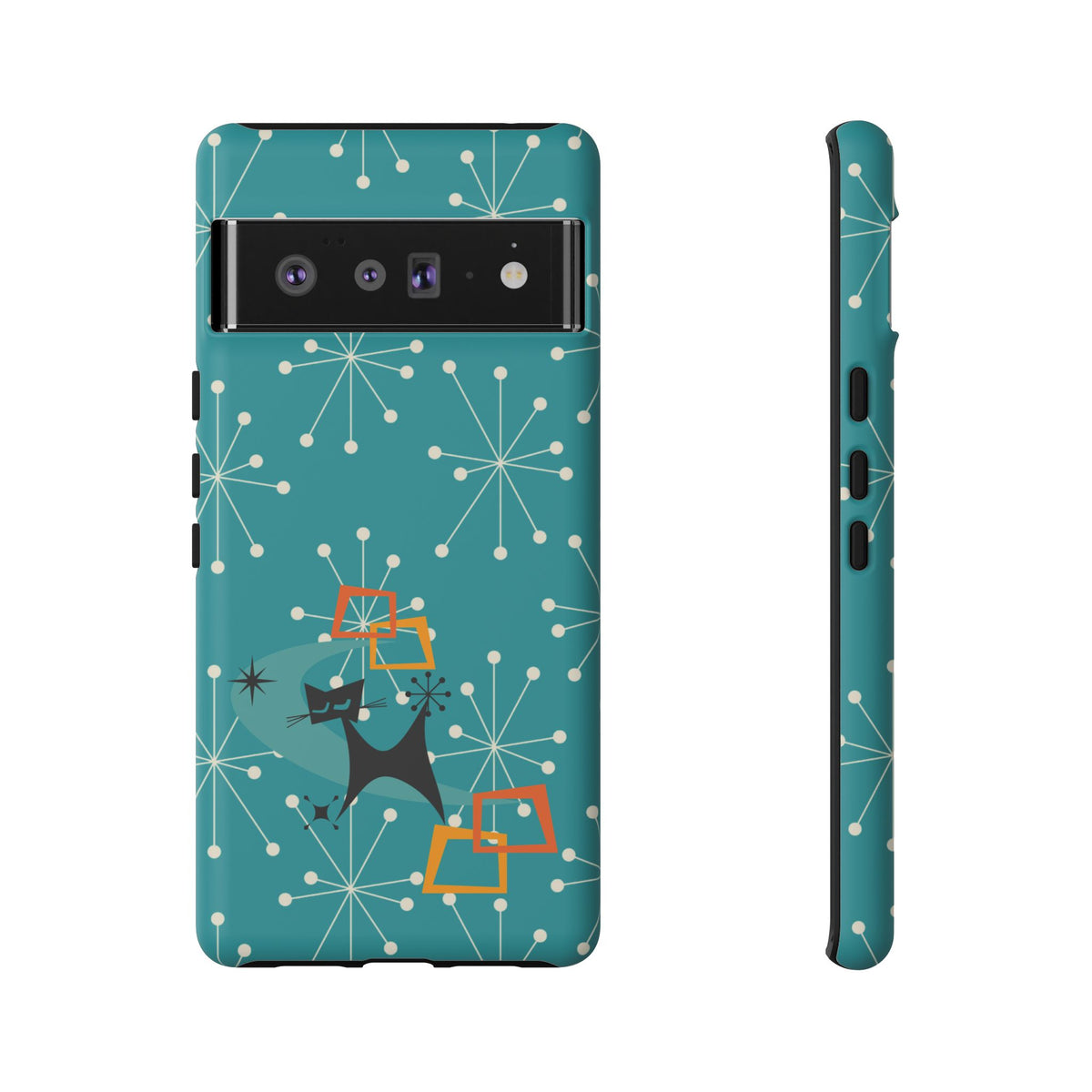 Atomic Space Cat, Starburst Blue, Retro Groovy Smart Phone Tough Phone Cases