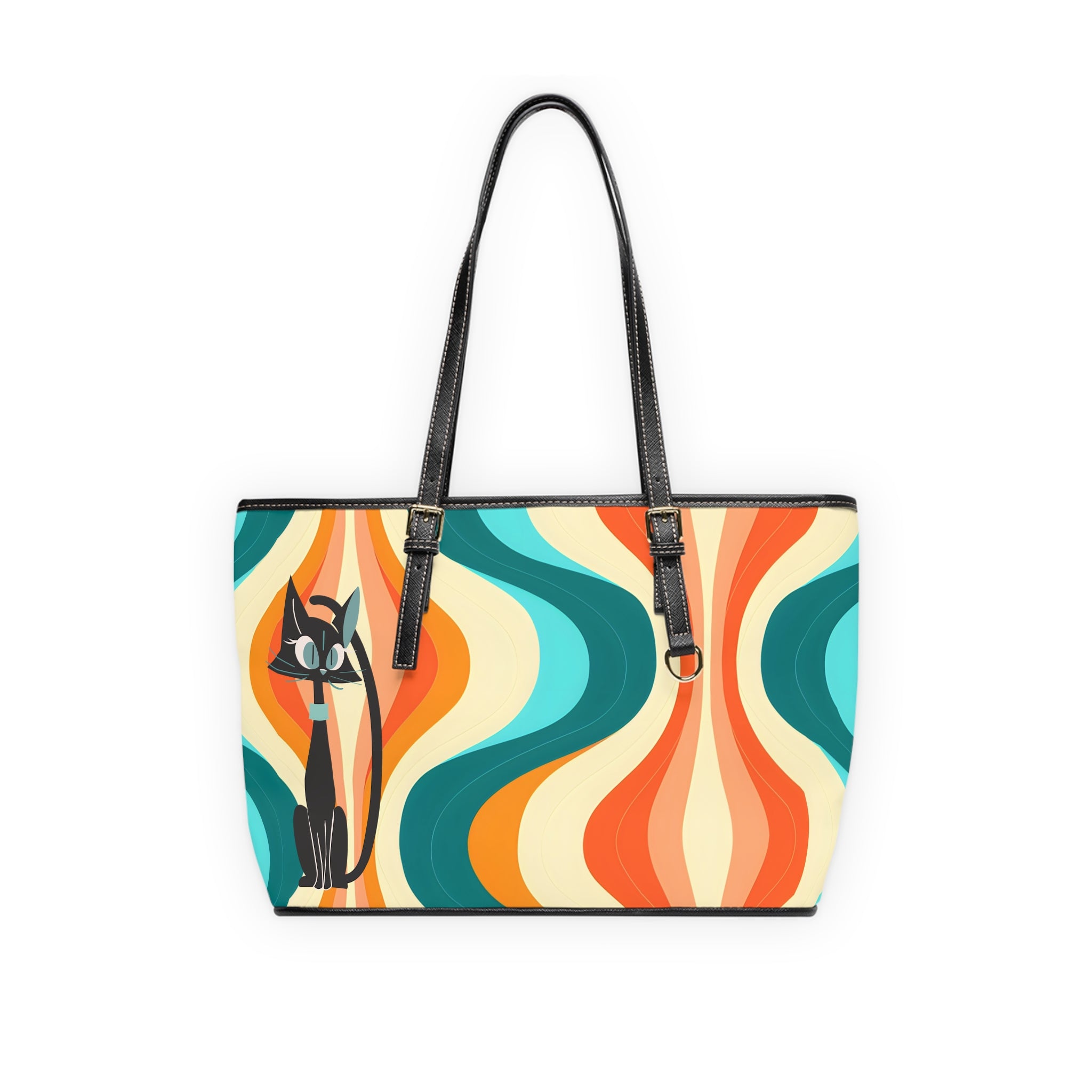 Atomic Cat, Groovy Mod Shoulder Bag In Aqua, Orange, Blue, MCM Shoulder Bag Purse - Mid Century Modern Gal