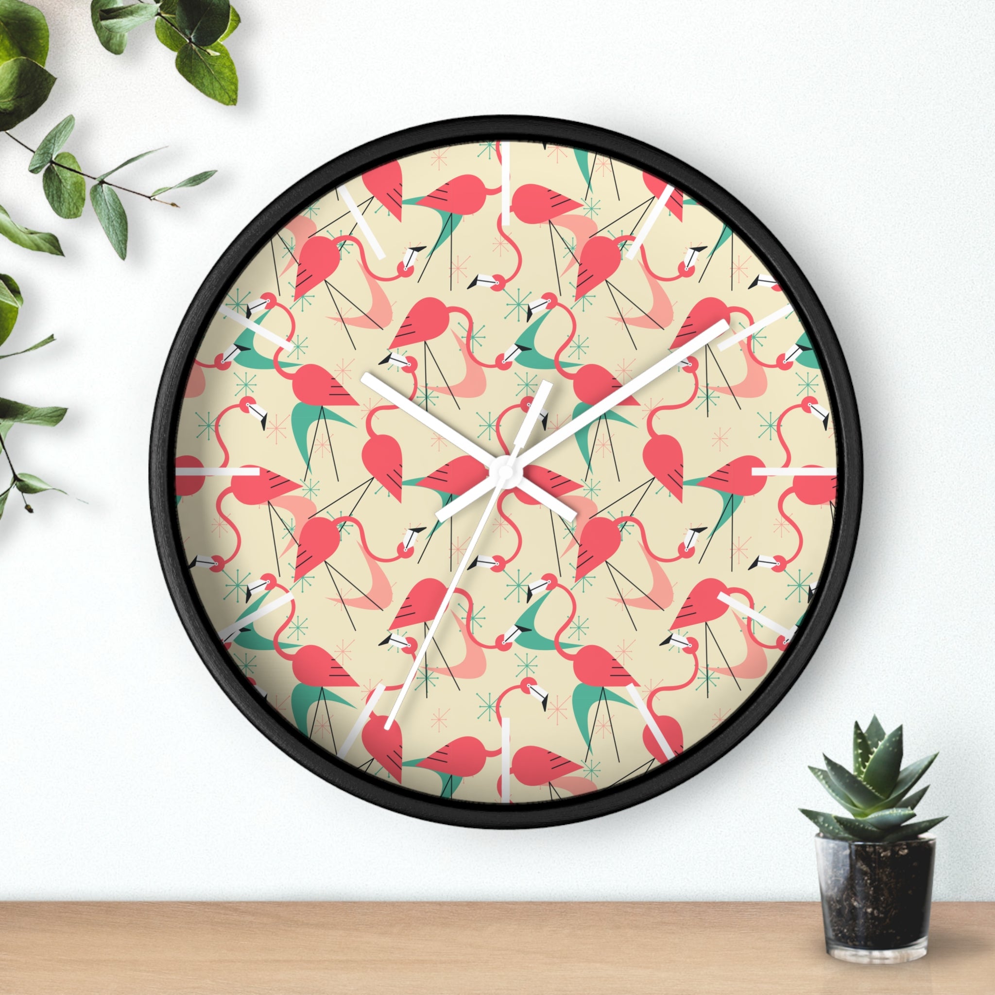 Mid Century Modern Flamingo Wall Clock, Kitschy Quirky Dancing Flamingos Fun Home Decor for Retro Summer Vibes - Mid Century Modern Gal