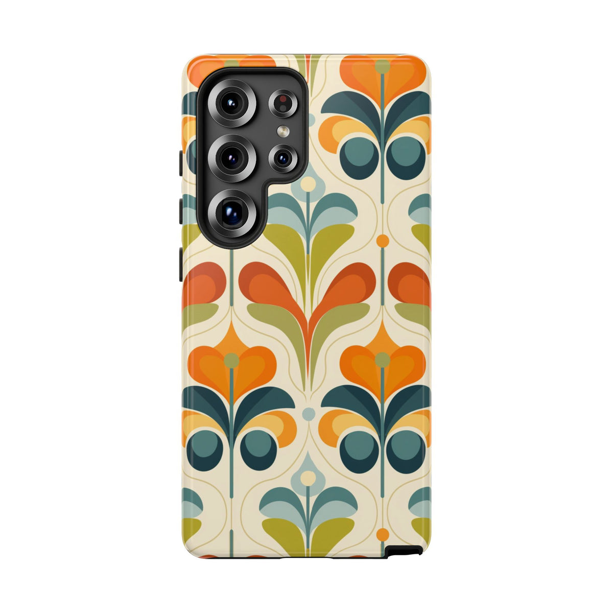 Mid Century Modern Scandinavian Floral, Orange Blue Green Tough Phone Case